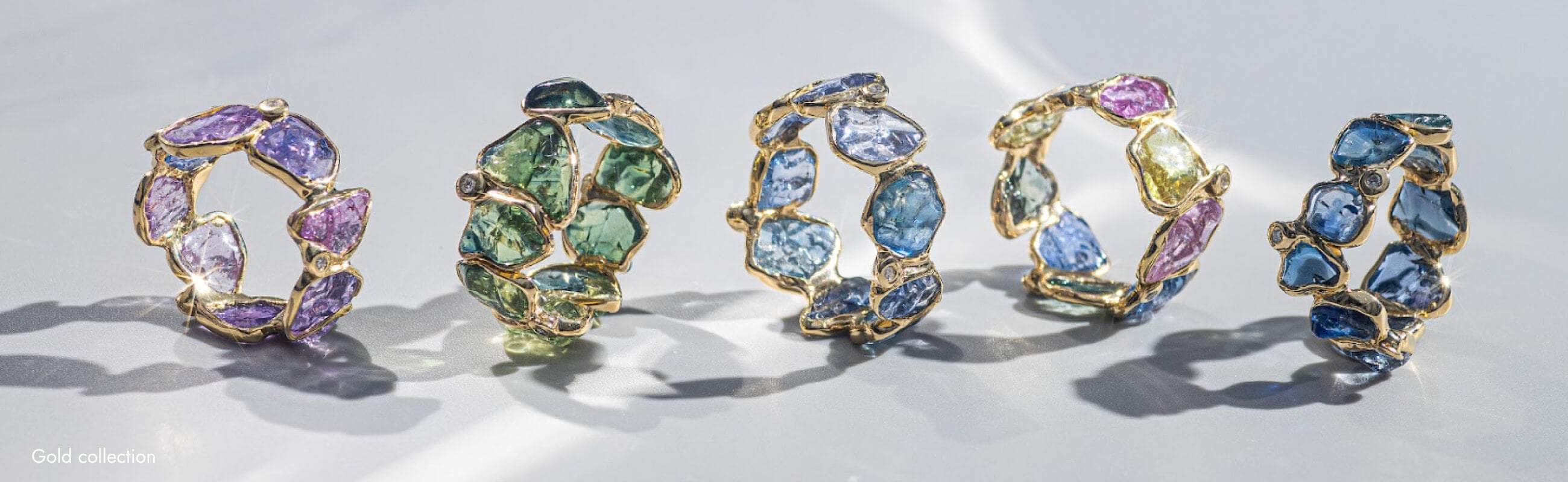 14K gold ring with natural blue topaz and sapphire