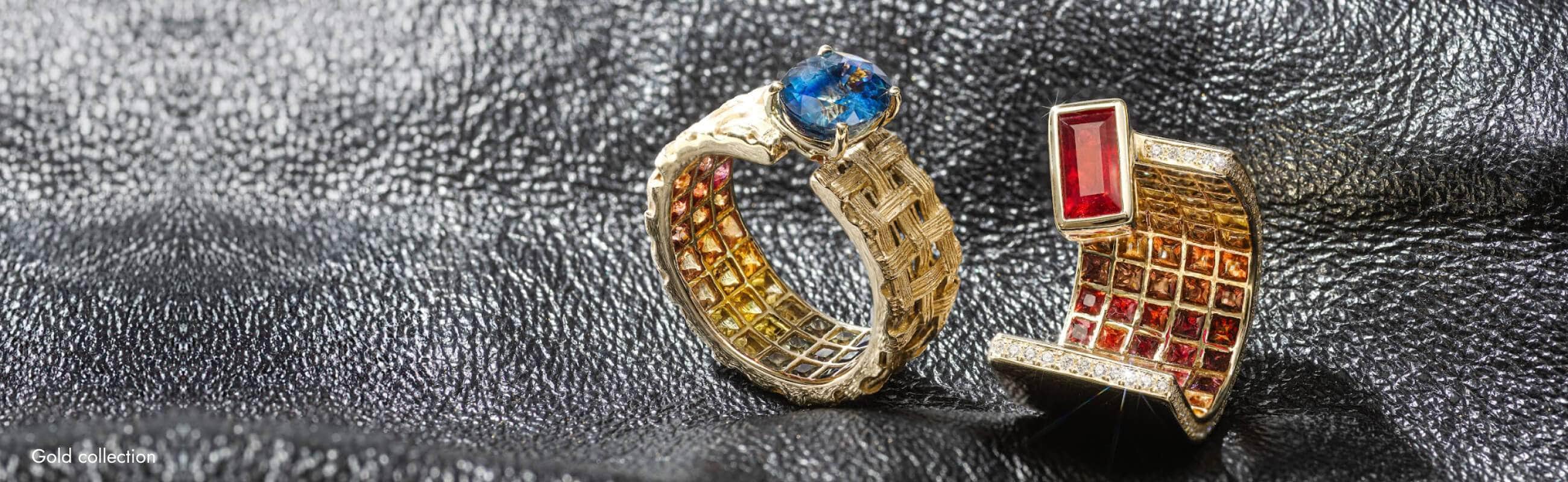 14K gold ring with natural blue topaz and sapphire jewelry