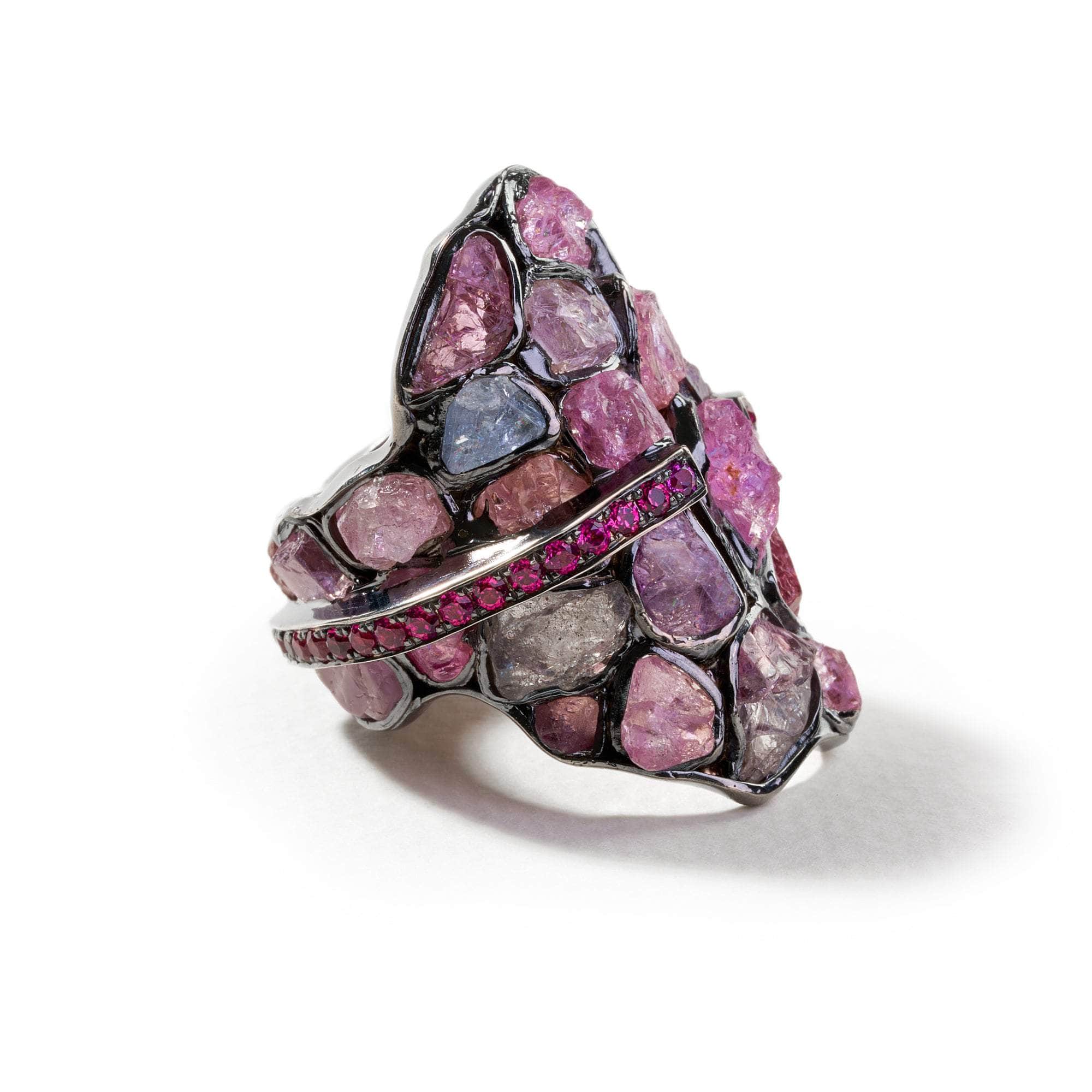 Ronas Rough Pink Sapphire and Rhodolite Ring GERMAN KABIRSKI