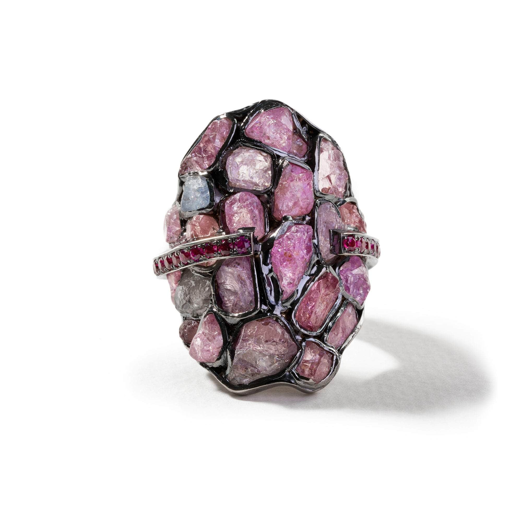 Ronas Rough Pink Sapphire and Rhodolite Ring GERMAN KABIRSKI