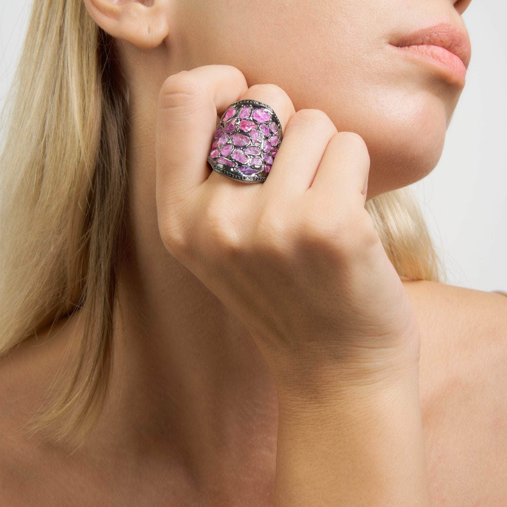 Cosm Rough Pink Sapphire and Black Spinel Ring GERMAN KABIRSKI