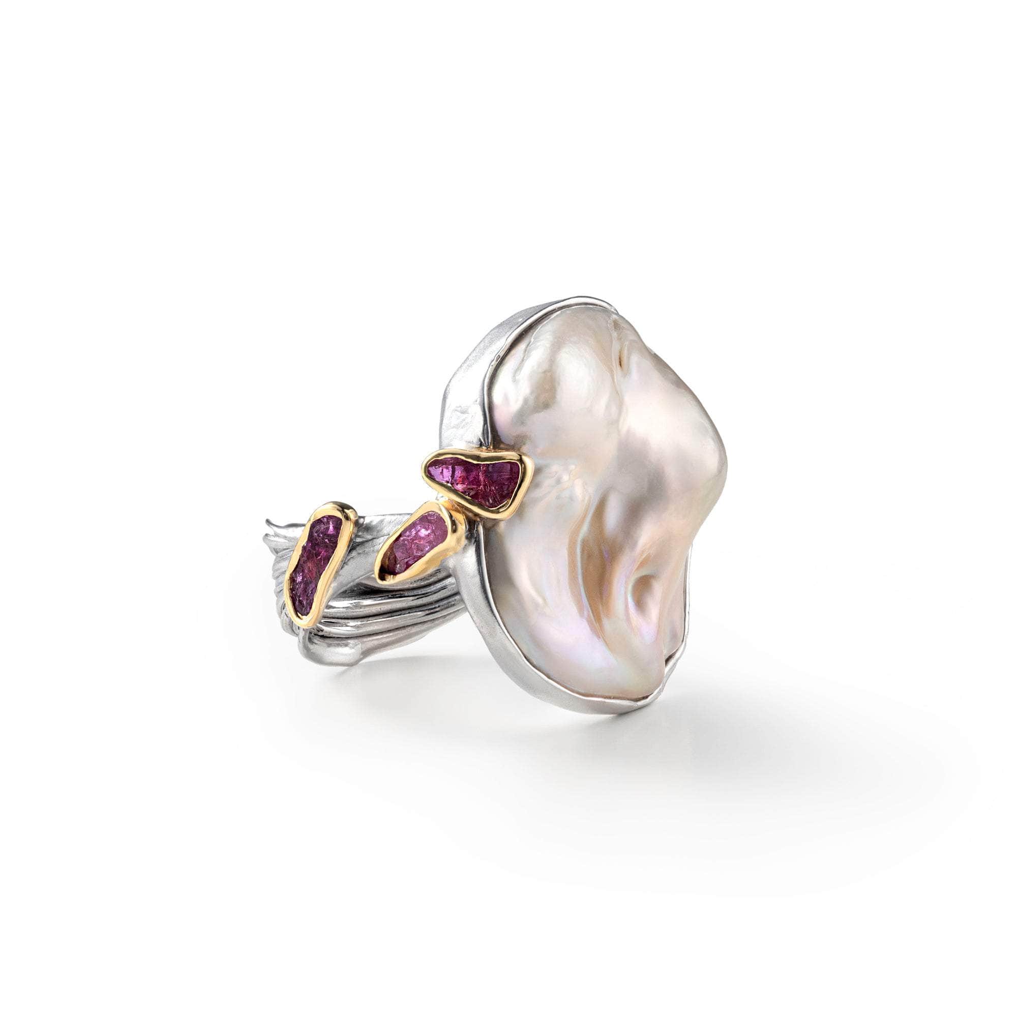 Nevas Baroque Pearl and Rough Ruby Ring GERMAN KABIRSKI