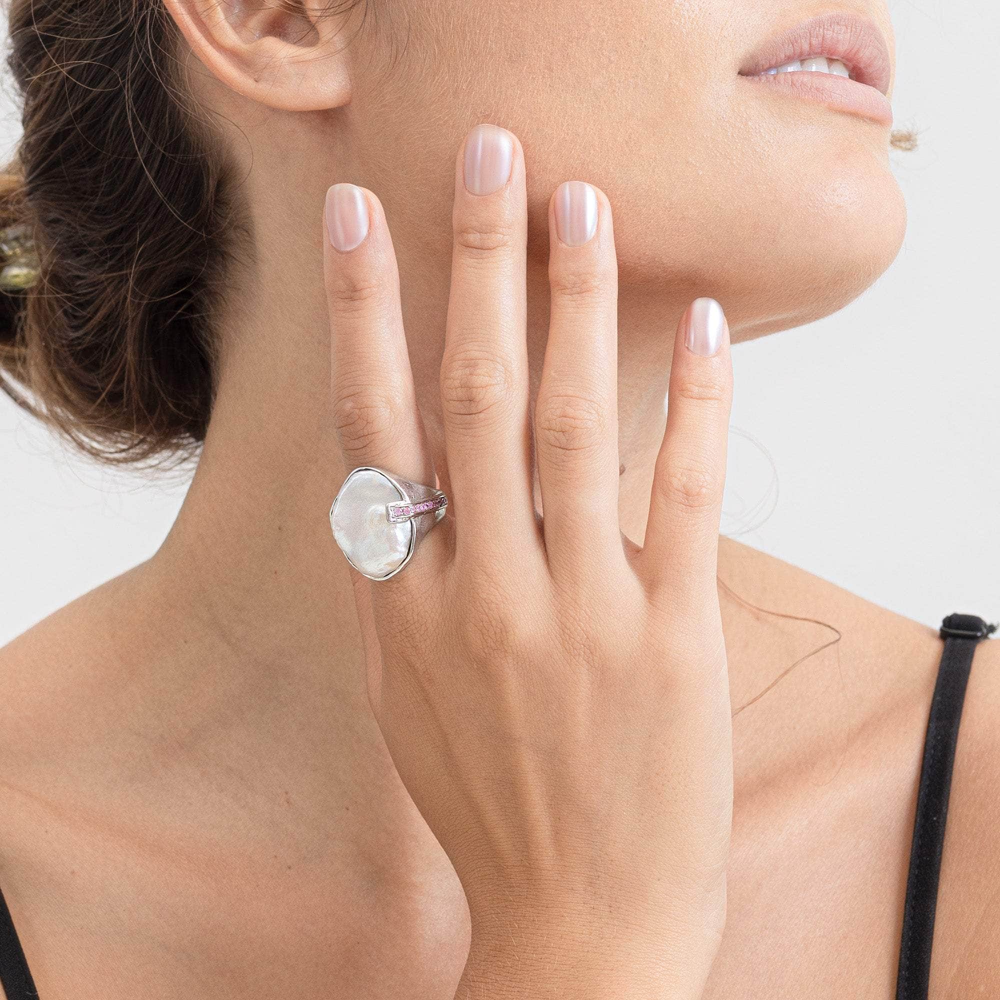 Luluah Baroque Pearl and Pink Sapphire Ring GERMAN KABIRSKI