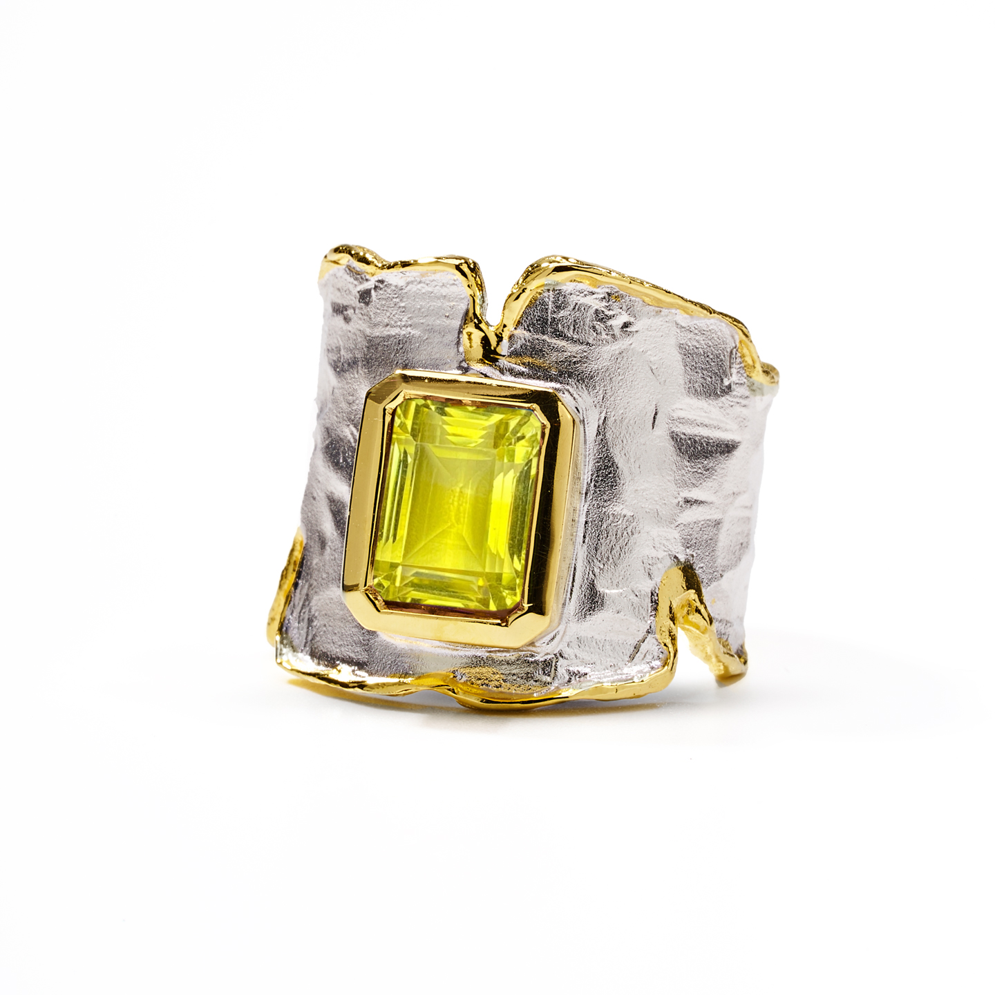 Cyra White Rhodium & Gold Plated Ring with Custom Gems: Amethyst, Topaz, Garnet, Citrine, Green Peridot, Lemon & Smoky Quartz