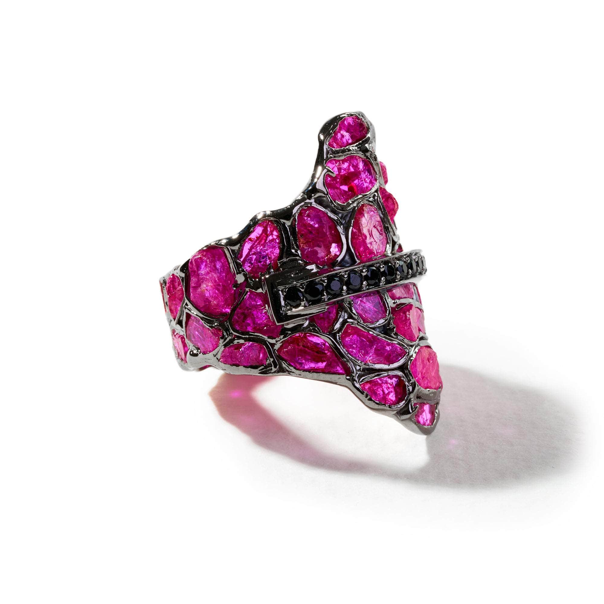 Acro Rough Ruby and Black Spinel Ring GERMAN KABIRSKI