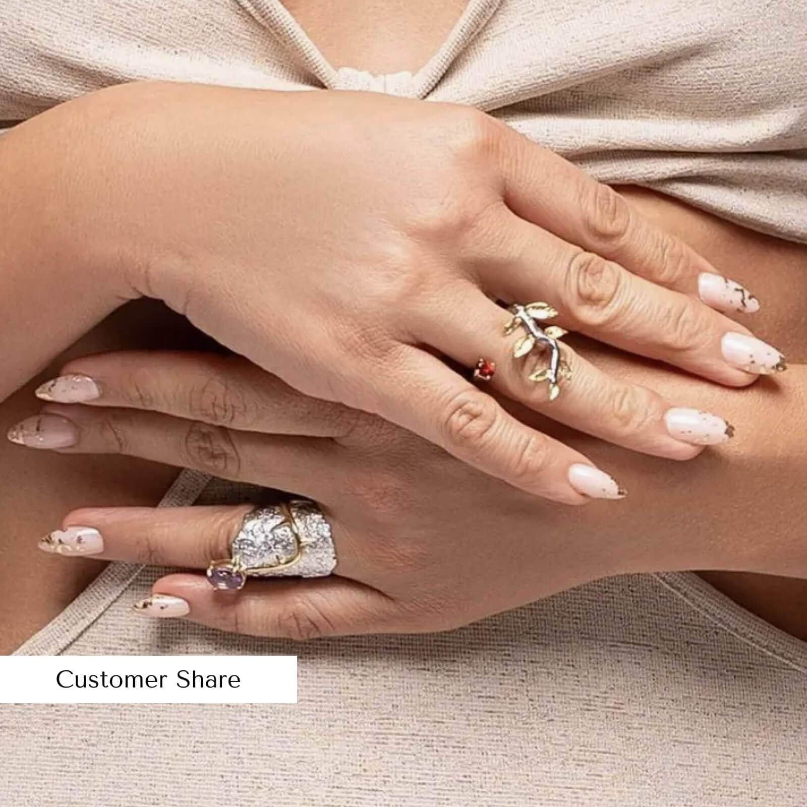 Adelinde Iconic Design Amethyst 925 Silver Ring in White Rhodium and 18K Gold