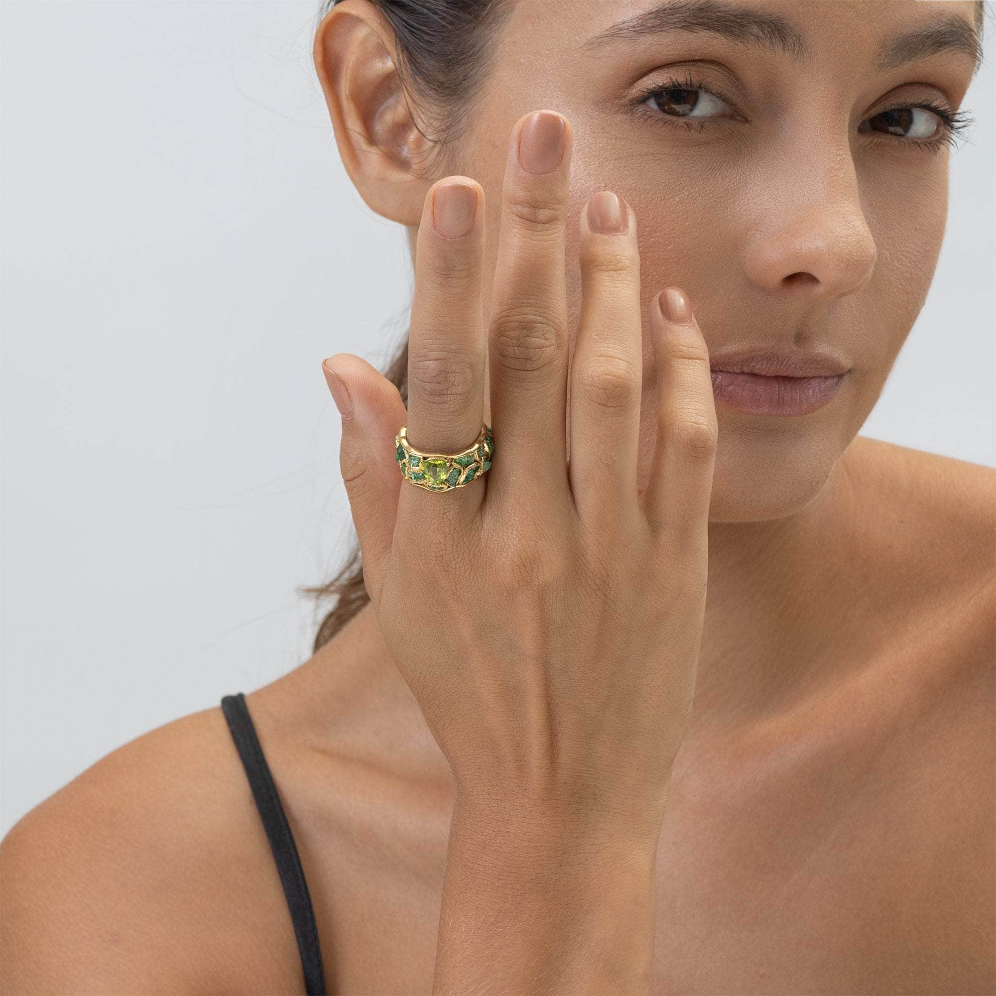 Aharu Rough Tsavorite and Peridot Ring