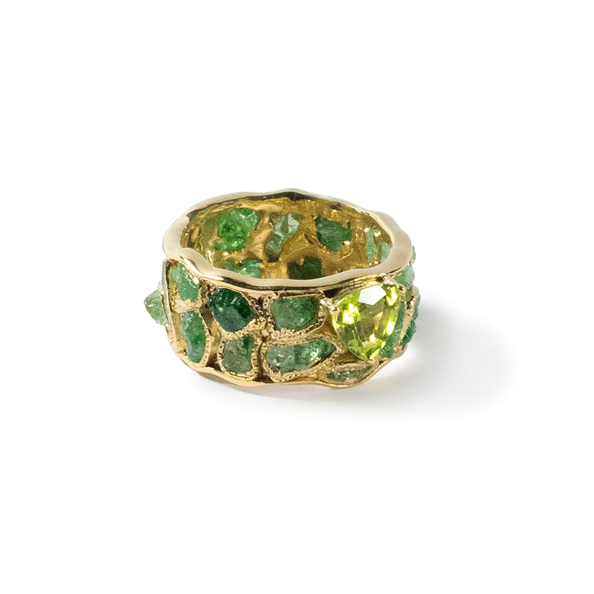 Aharu Rough Tsavorite and Peridot Ring