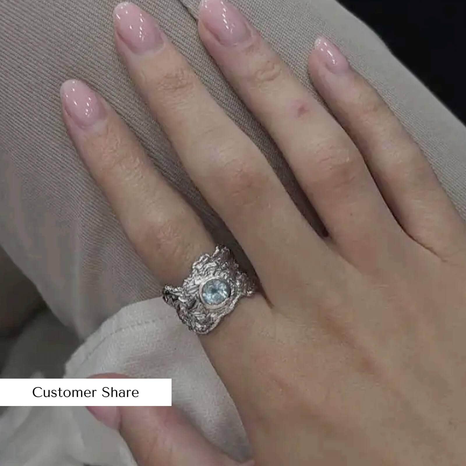 Althea Iconic Blue Topaz Ring in Textured Silver Plated in White Rhodium and 18K Gold
