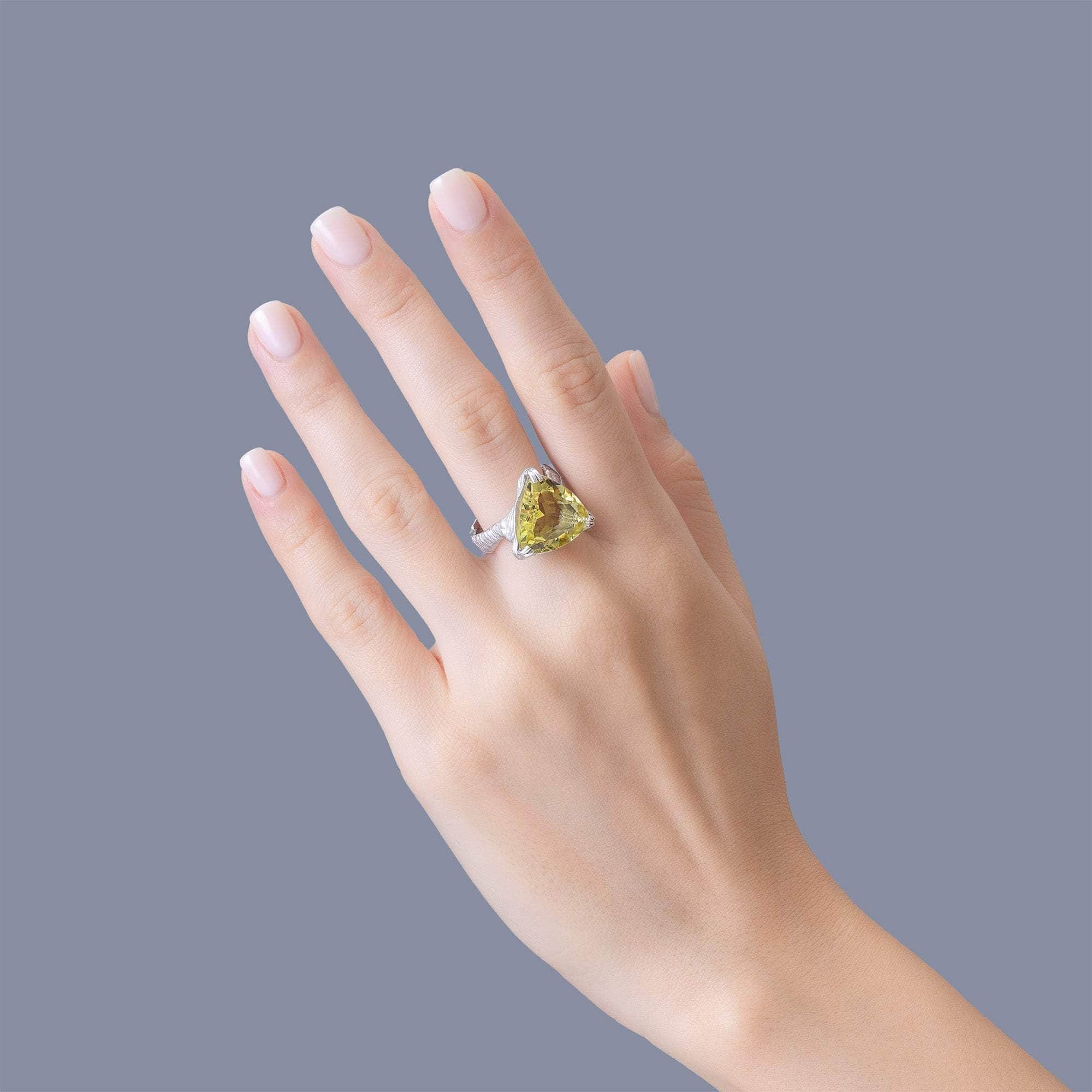 Anhur Minimalist 925 Silver Rings with Natural Trillion-cut Lemon Quartz