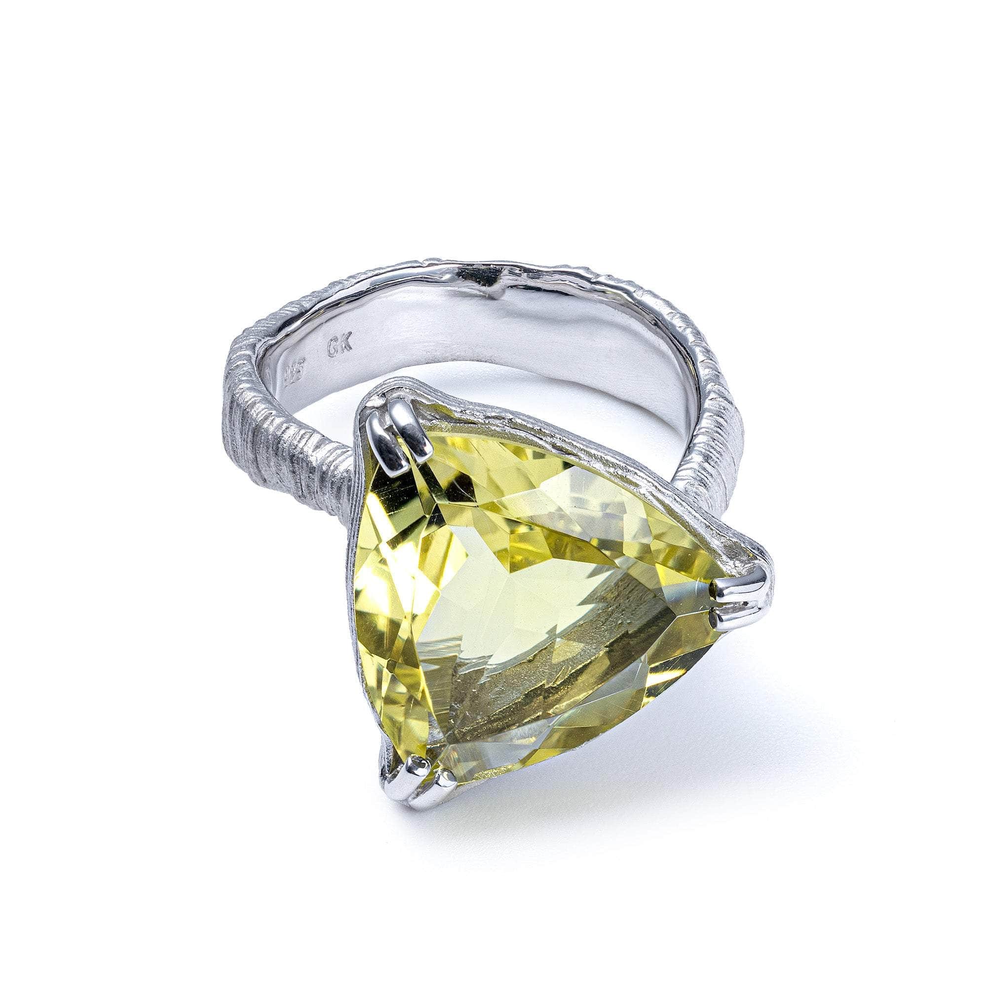 Anhur Minimalist 925 Silver Rings with Natural Trillion-cut Lemon Quartz