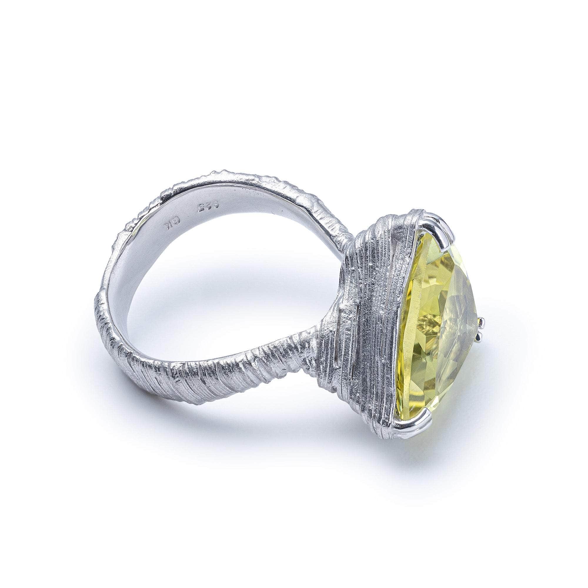 Anhur Minimalist 925 Silver Rings with Natural Trillion-cut Lemon Quartz