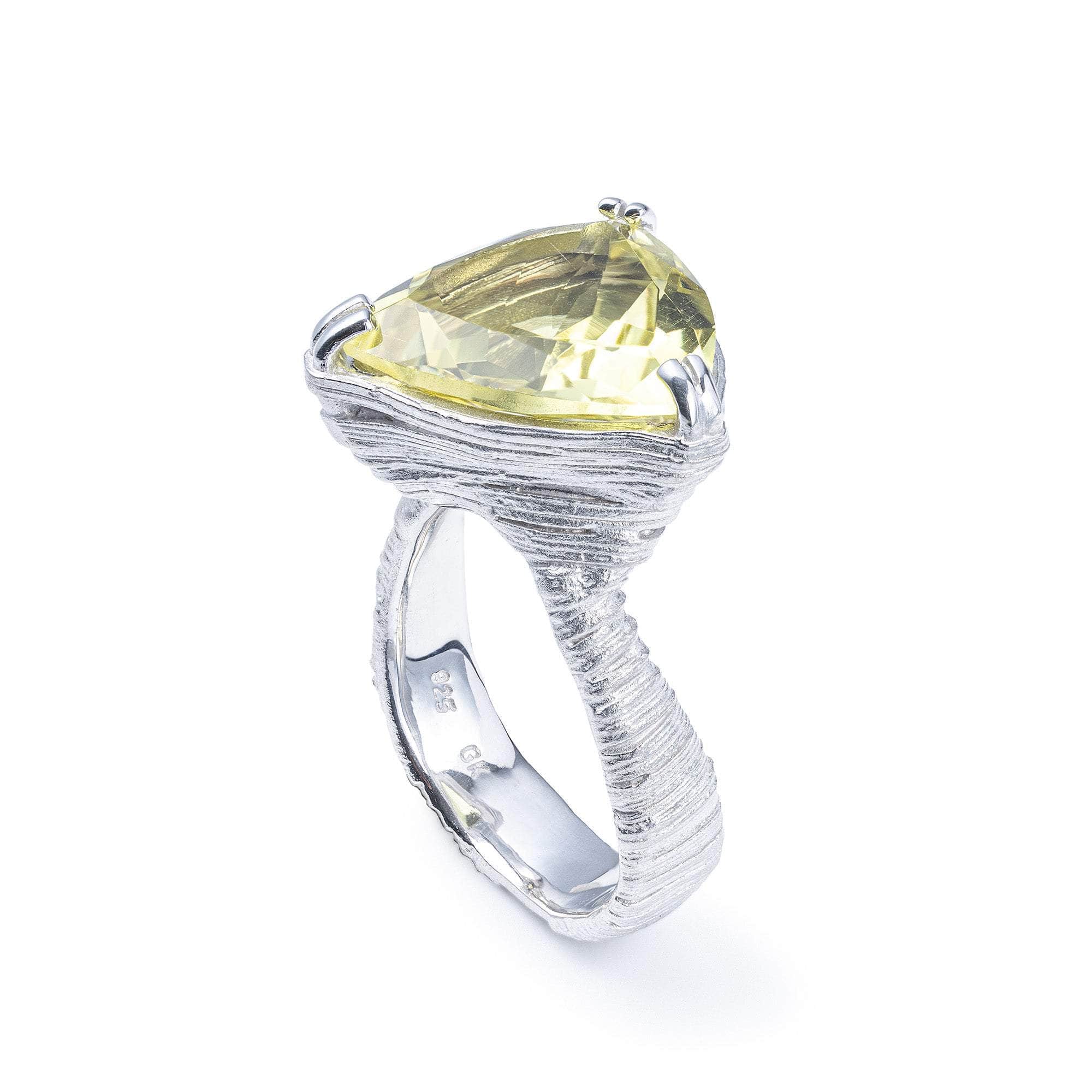 Anhur Minimalist 925 Silver Rings with Natural Trillion-cut Lemon Quartz