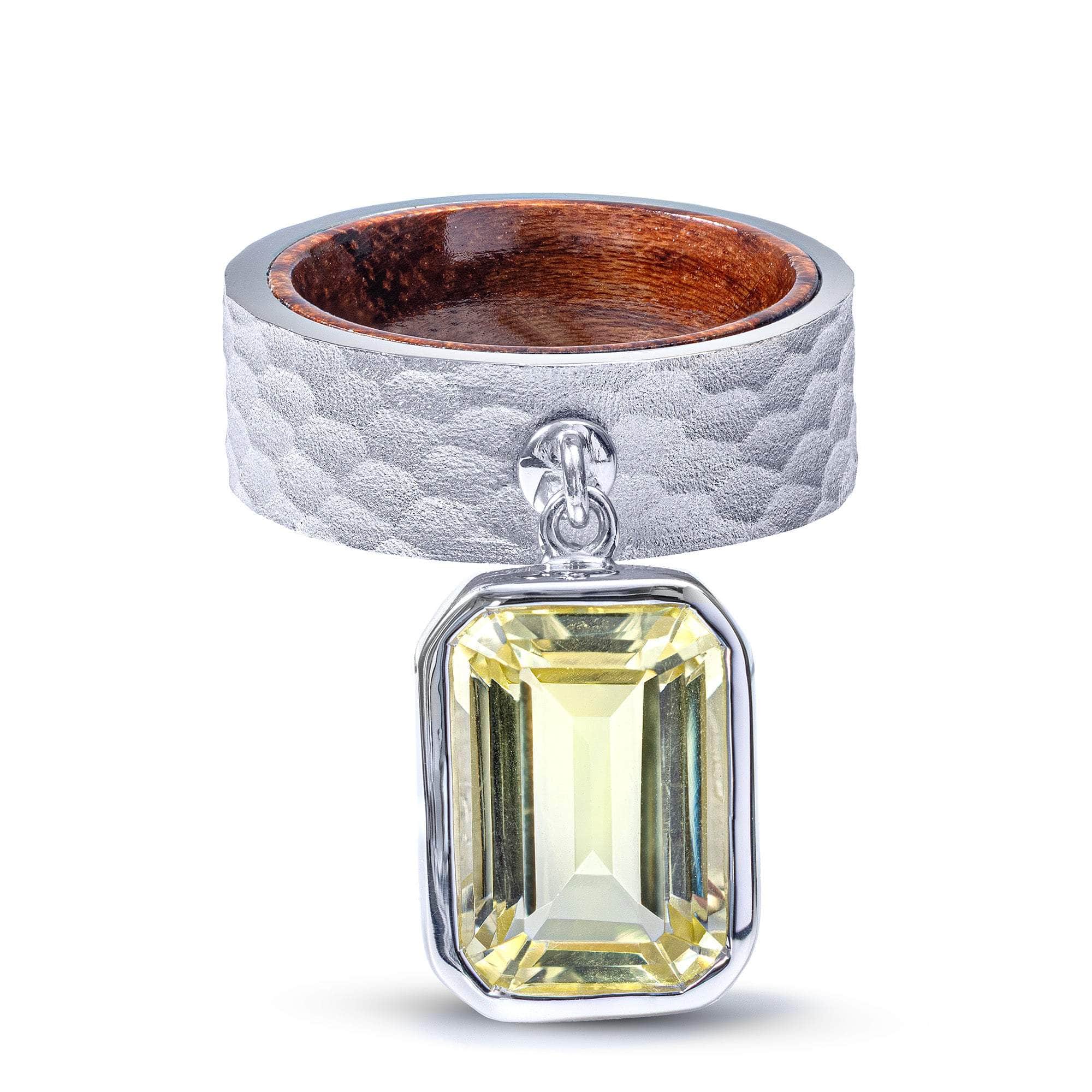 Apsara Handmade 925 Silver & Rosewood Ring with Octagon Lemon Quartz