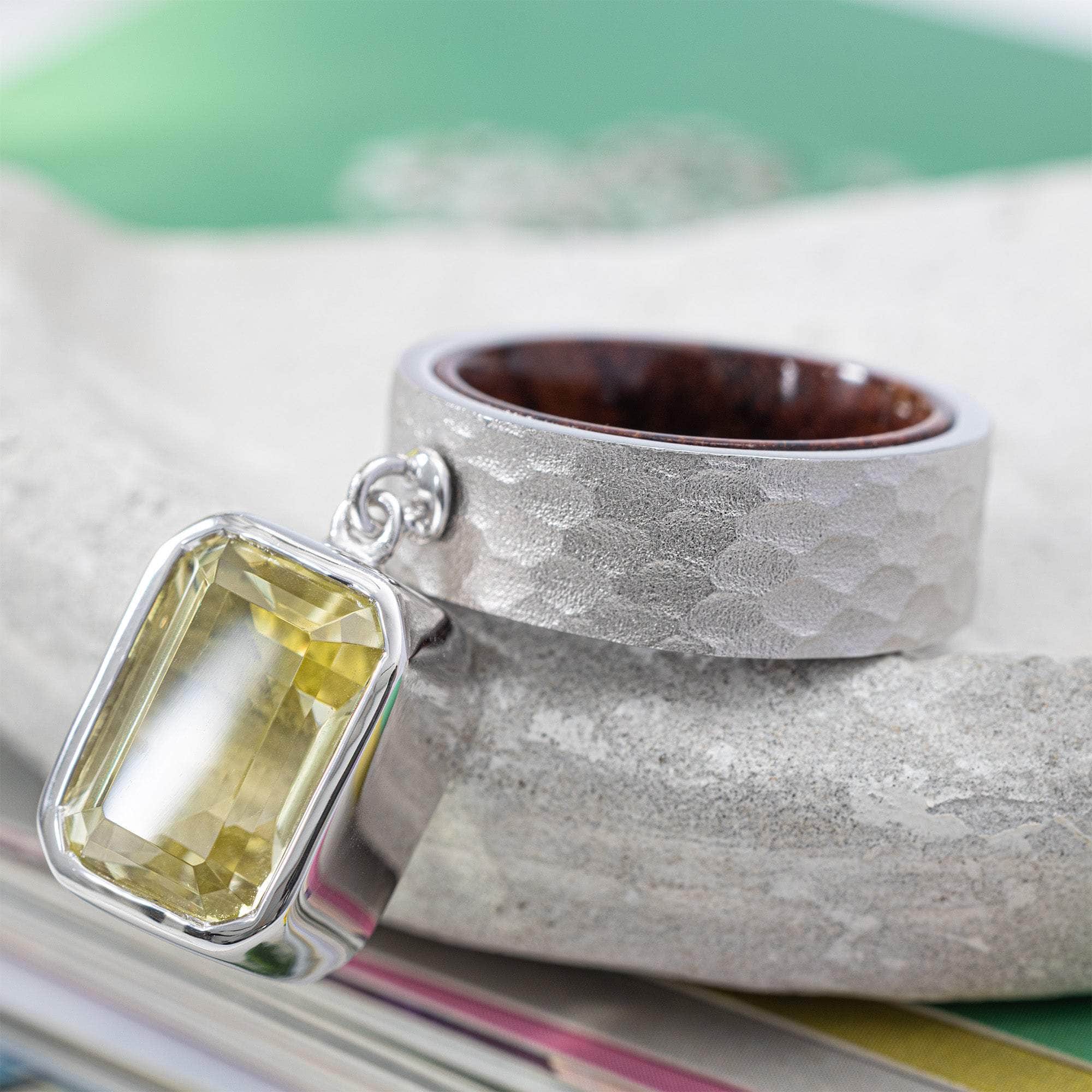Apsara Handmade 925 Silver & Rosewood Ring with Octagon Lemon Quartz