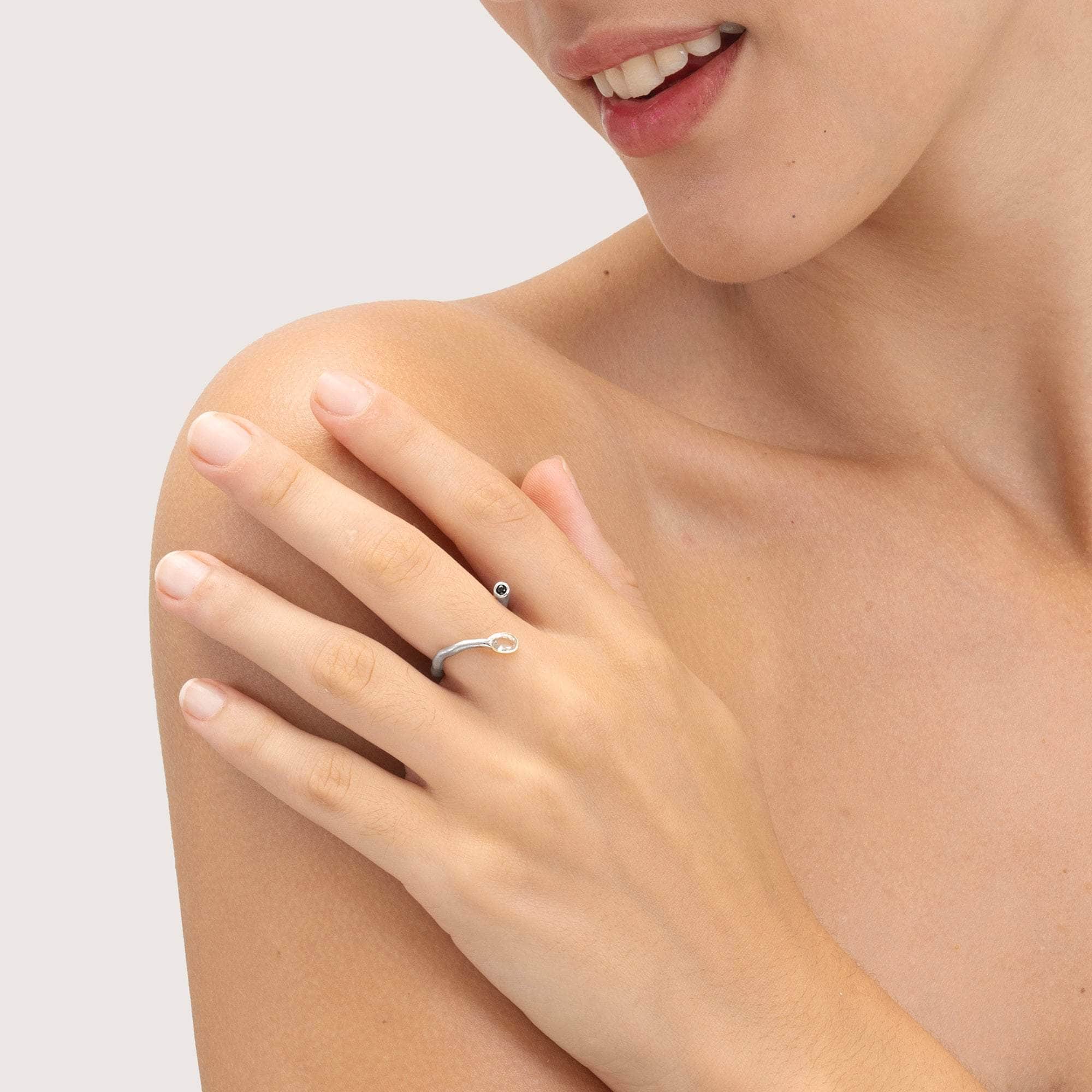 Arbor White Sapphire and Black Spinel Ring