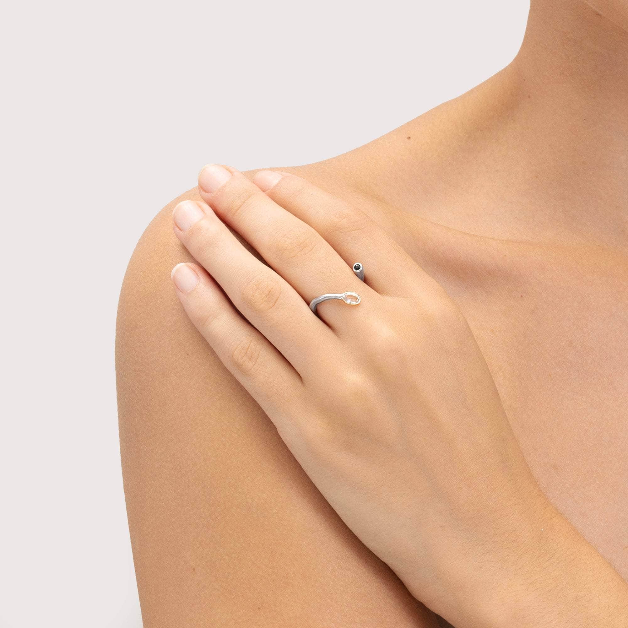 Arbor White Sapphire and Black Spinel Ring