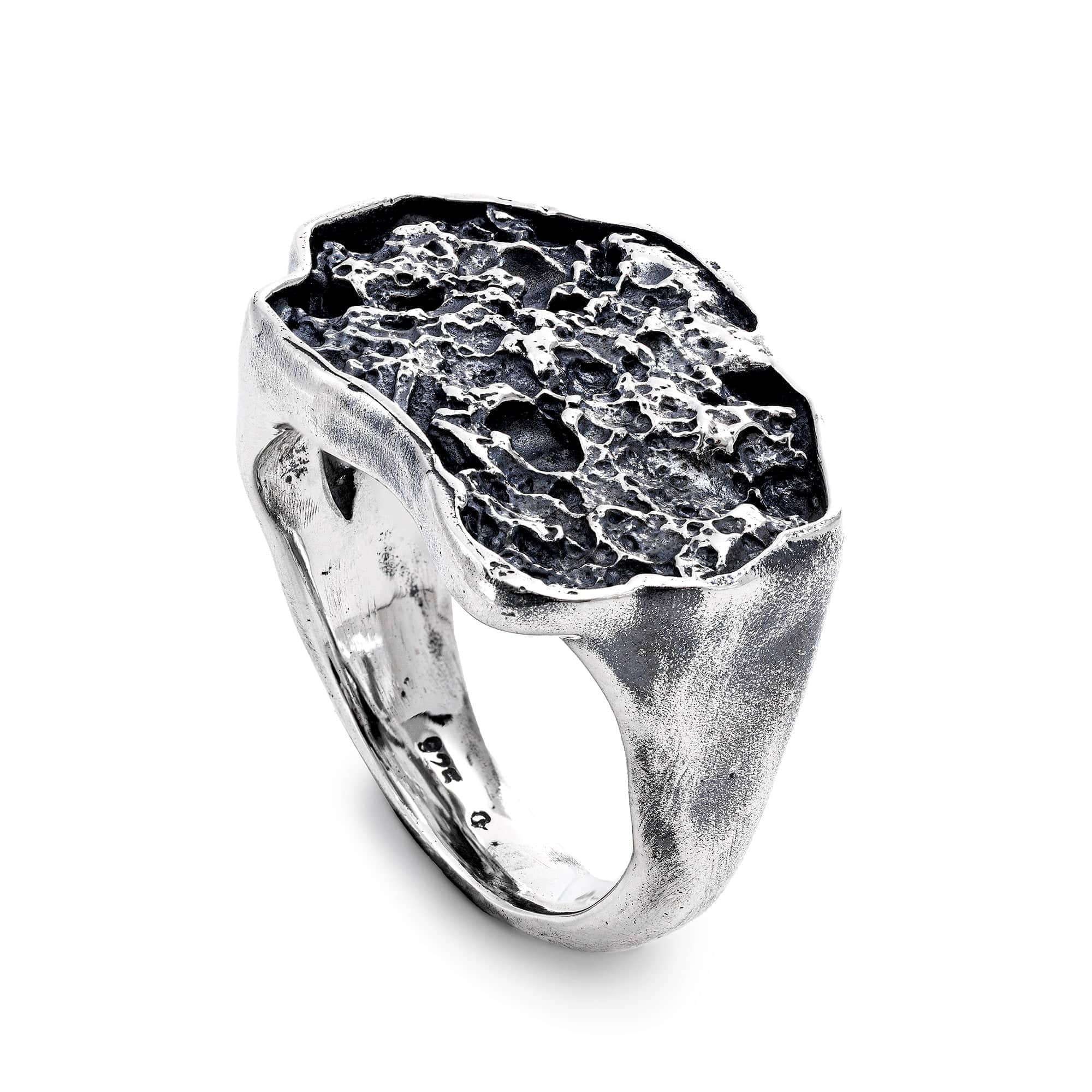 Armor Sterling Silver Band with Rugged Volcanic Lava Surface