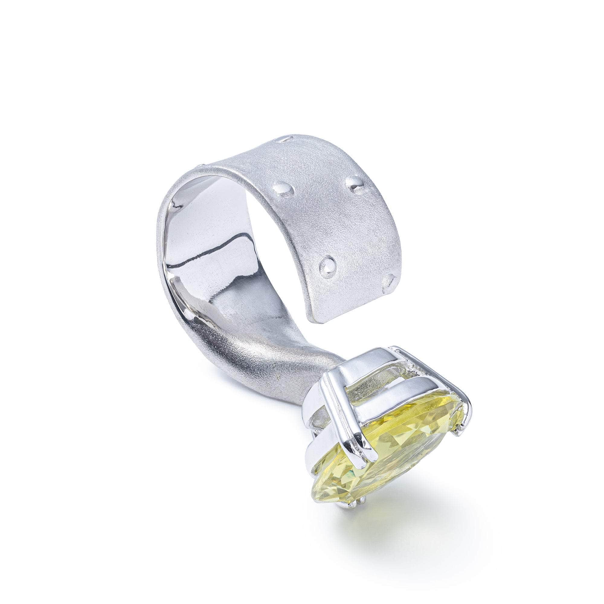 Aruna Open Sterling Silver Rings with Heart-shaped Natural Lemon Quartz
