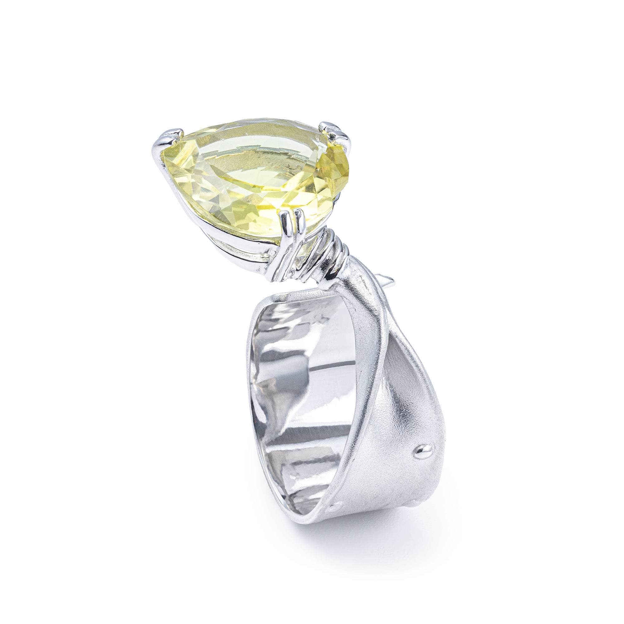 Aruna Open Sterling Silver Rings with Heart-shaped Natural Lemon Quartz