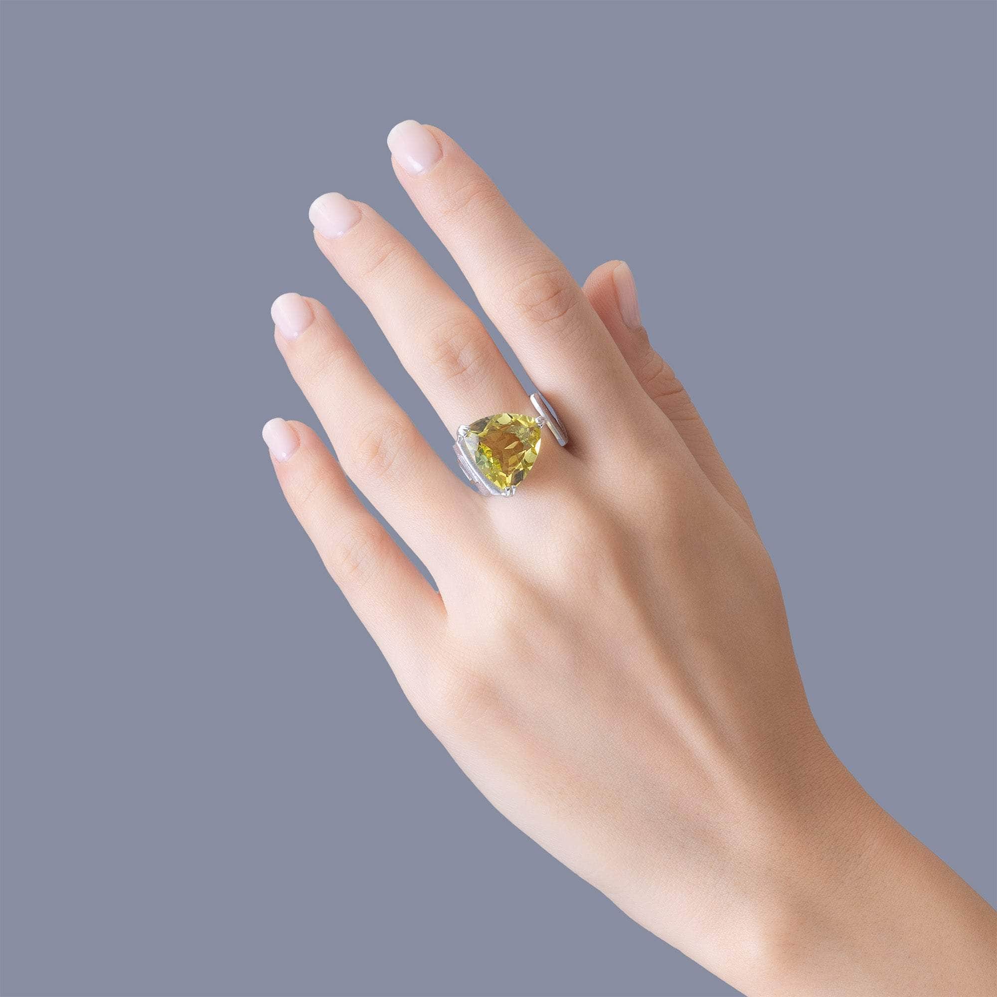 Atum Sterling Silver Open Wide Ring with Natural Trillion-cut Lemon Quartz