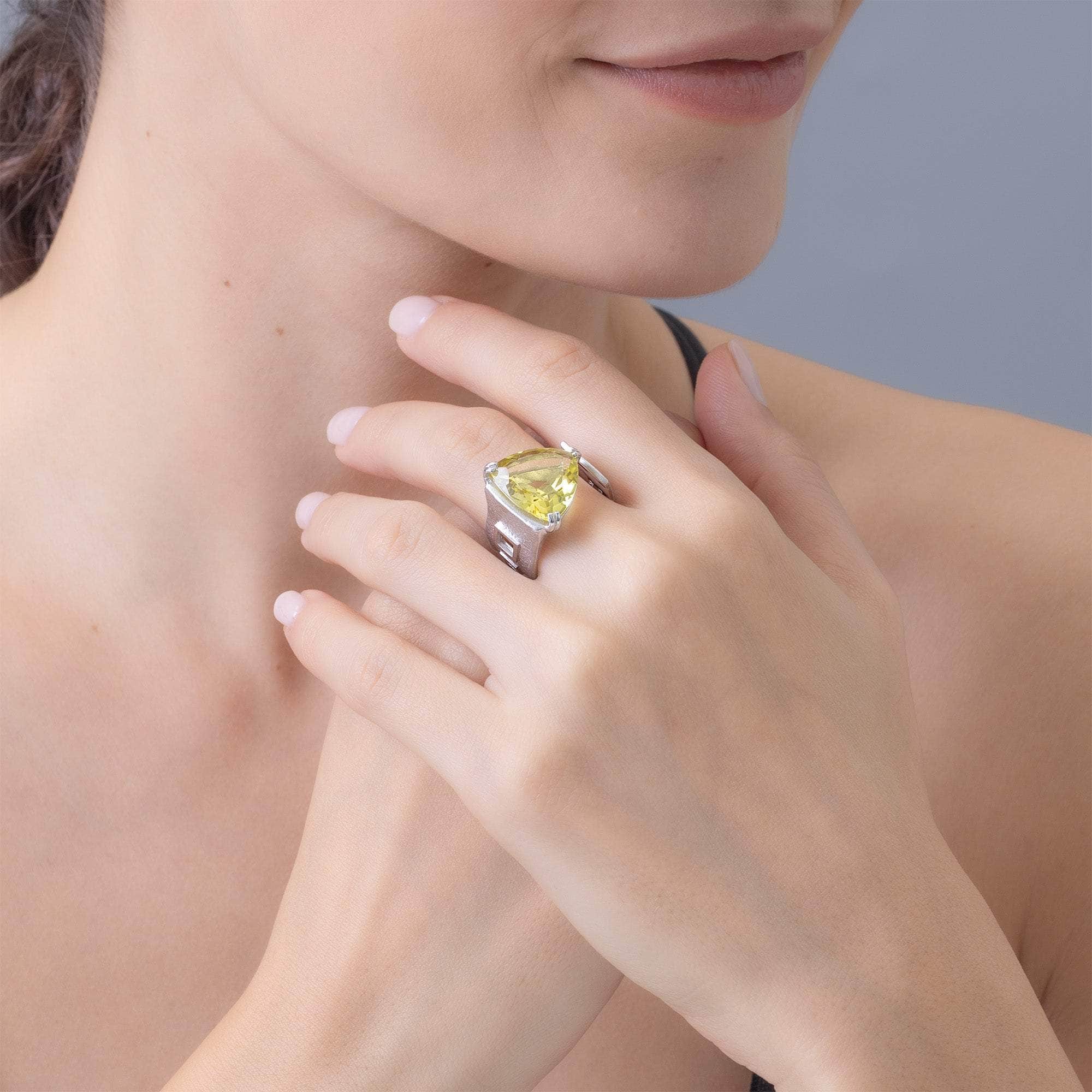 Atum Sterling Silver Open Wide Ring with Natural Trillion-cut Lemon Quartz