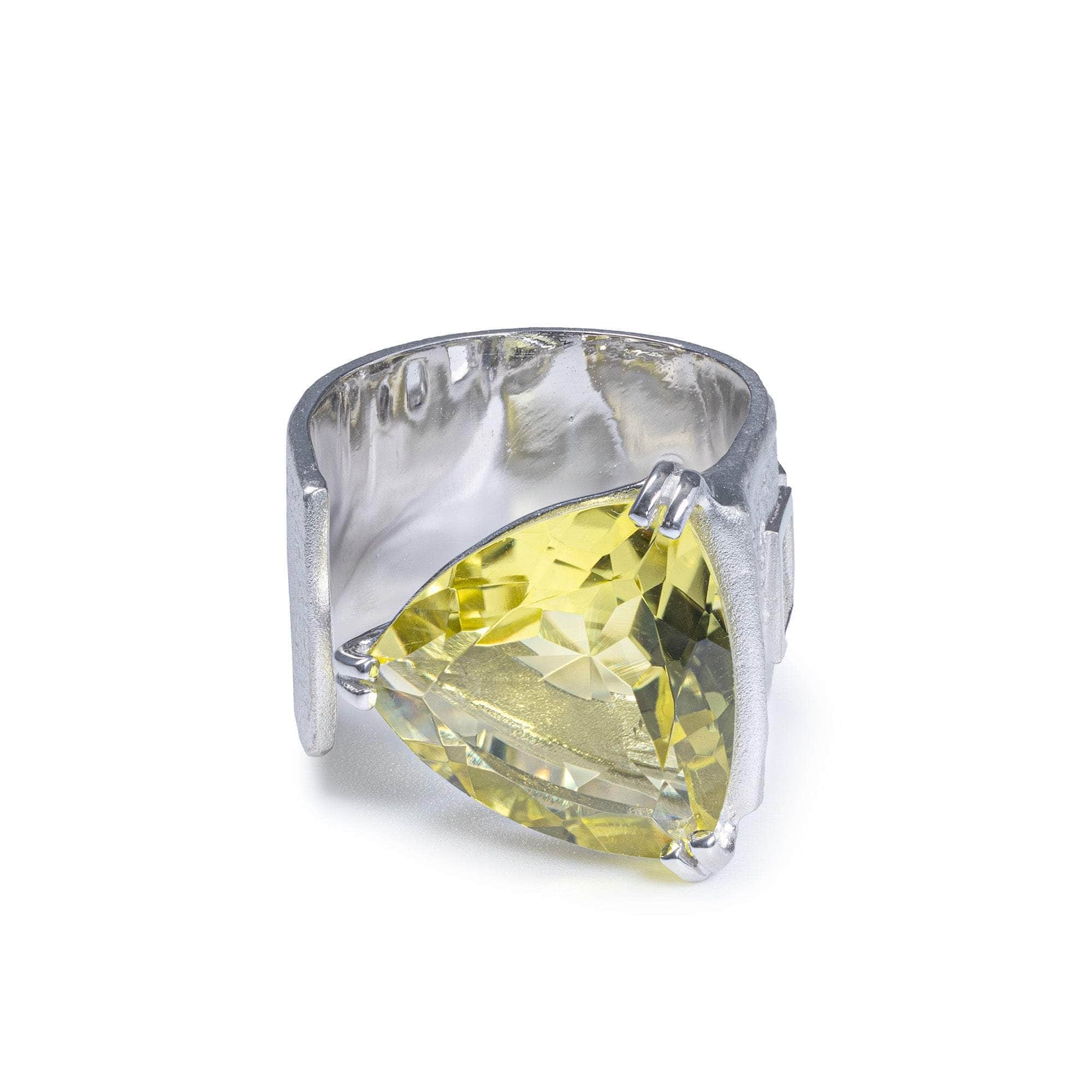 Atum Sterling Silver Open Wide Ring with Natural Trillion-cut Lemon Quartz
