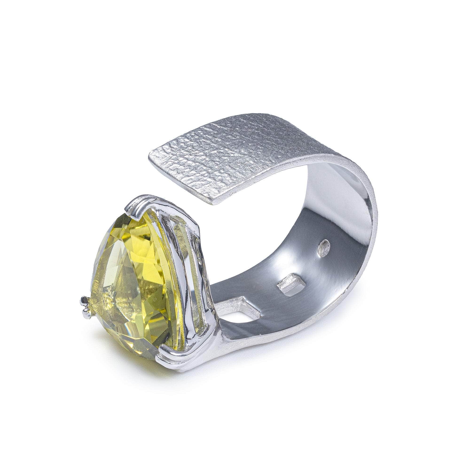 Atum Sterling Silver Open Wide Ring with Natural Trillion-cut Lemon Quartz