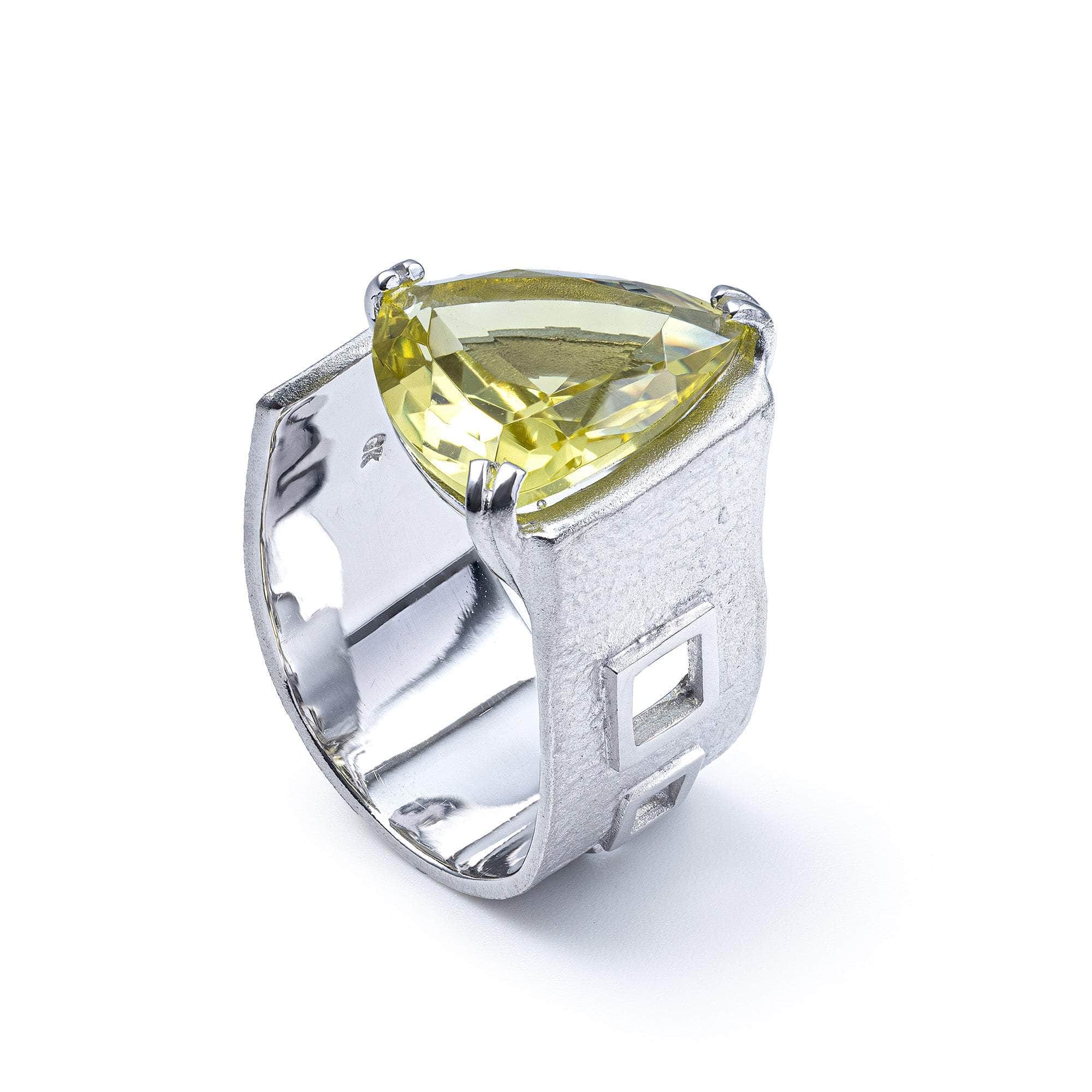 Atum Sterling Silver Open Wide Ring with Natural Trillion-cut Lemon Quartz