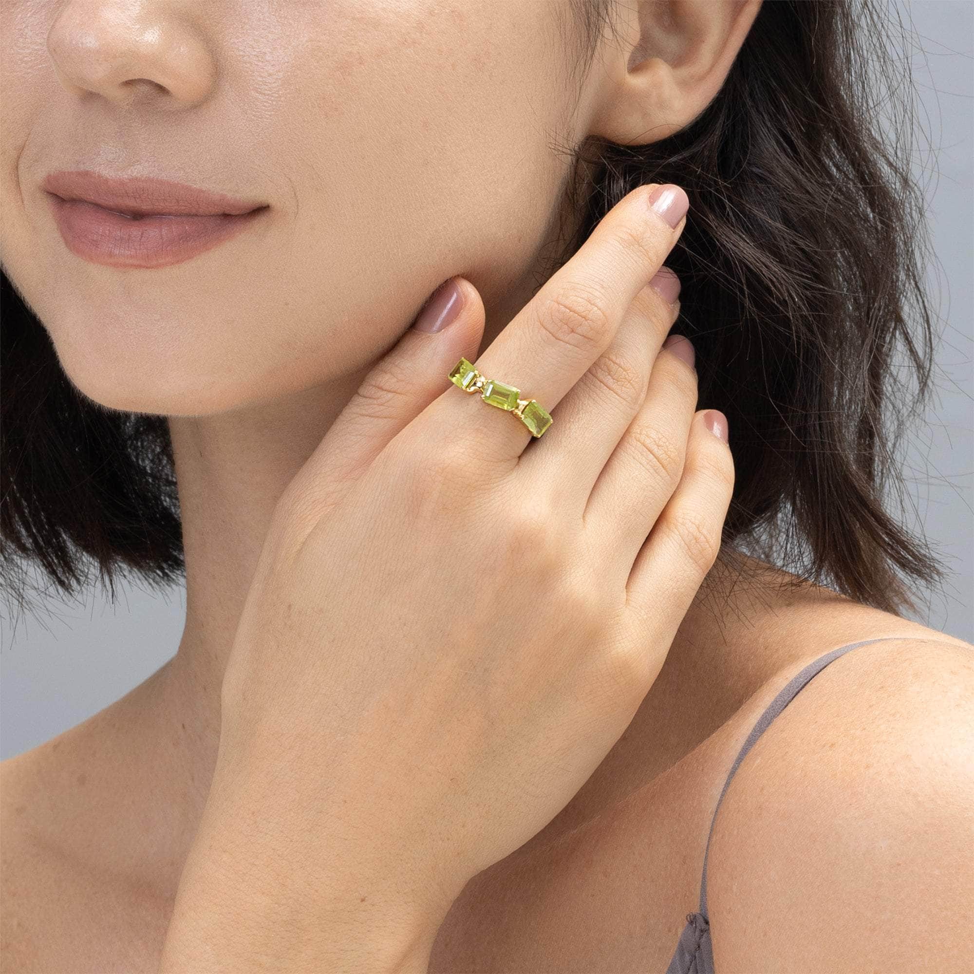 Bahar Triple Peridot 925 Silver Ring Plated with 18K Gold & Anthracite