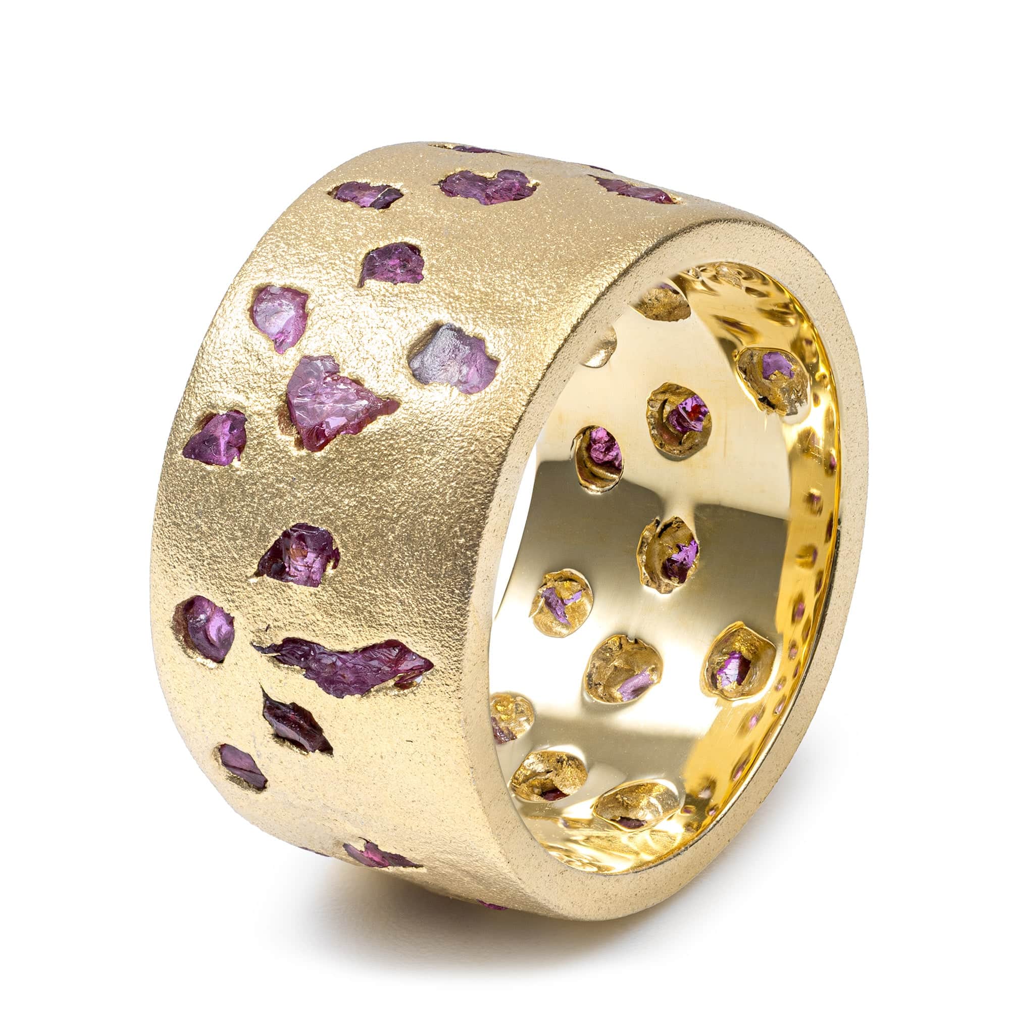 Carisa Limited Edition Barrel Ring with Raw Ruby in 14K Gold Plated Sterling Silver