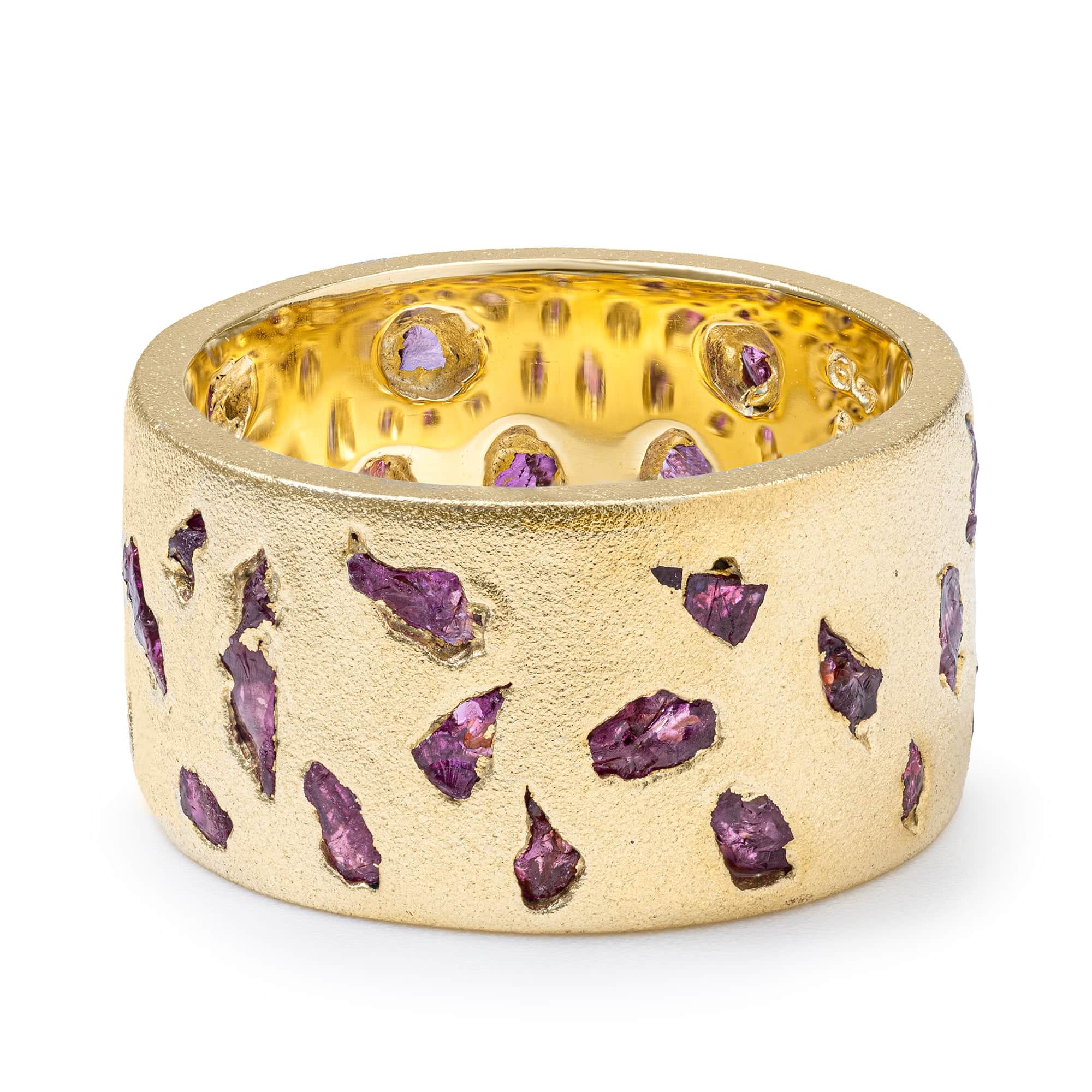 Carisa Limited Edition Barrel Ring with Raw Ruby in 14K Gold Plated Sterling Silver