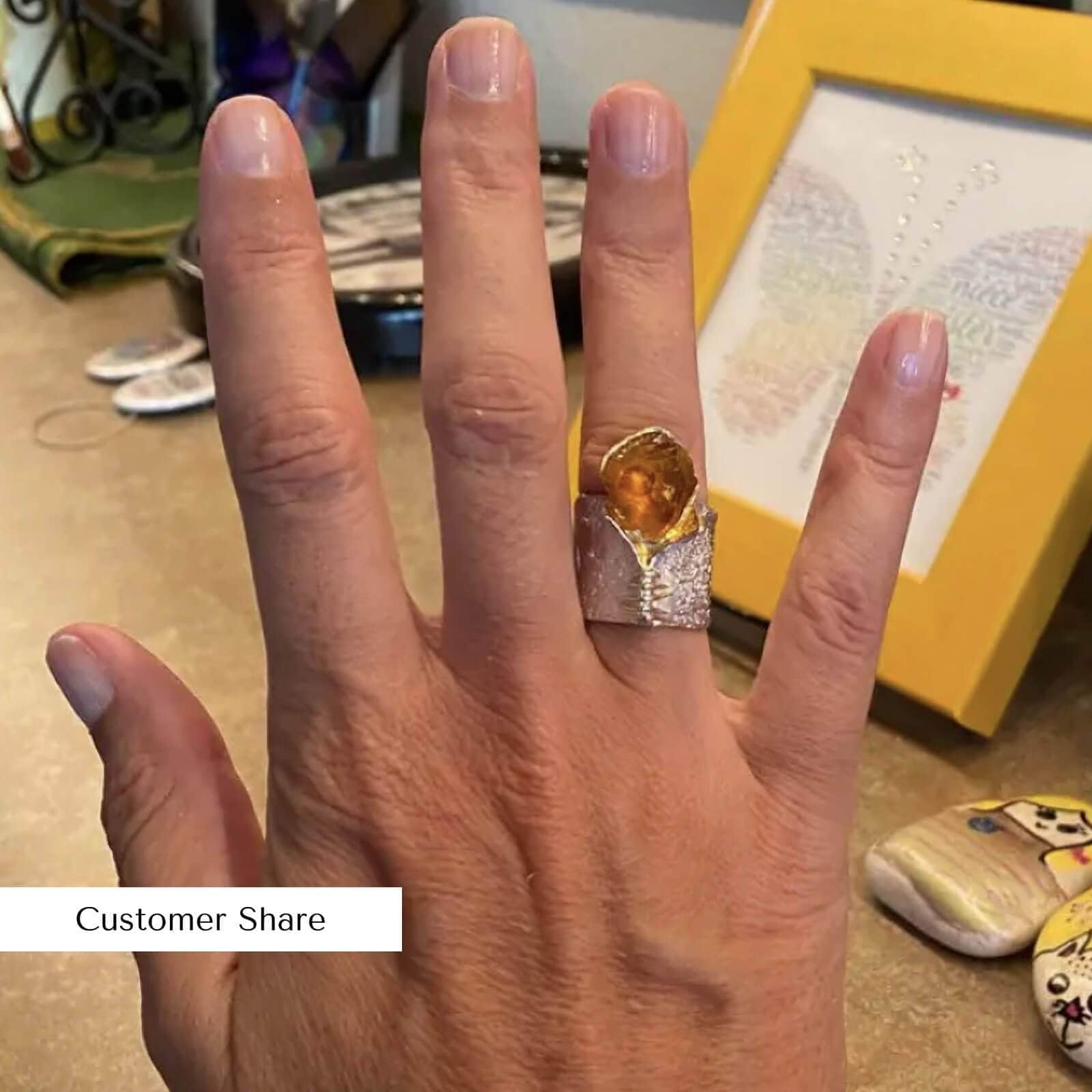 Corliss Iconic Raw Citrine Ring in White Rhodium & 18K Gold-Plated Sterling Silver