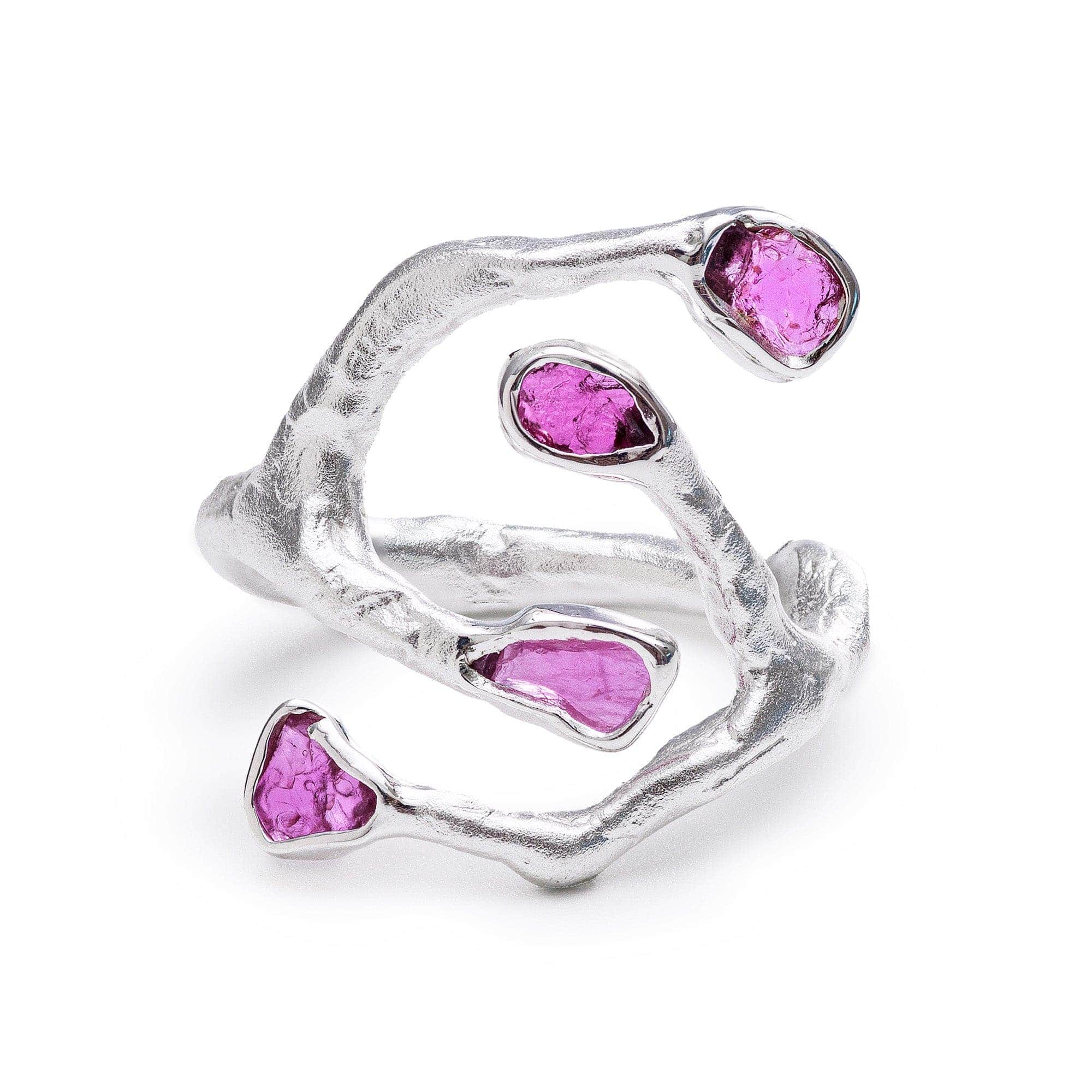 Corvina Open Band Sterling Silver Ring with Natural Raw Ruby