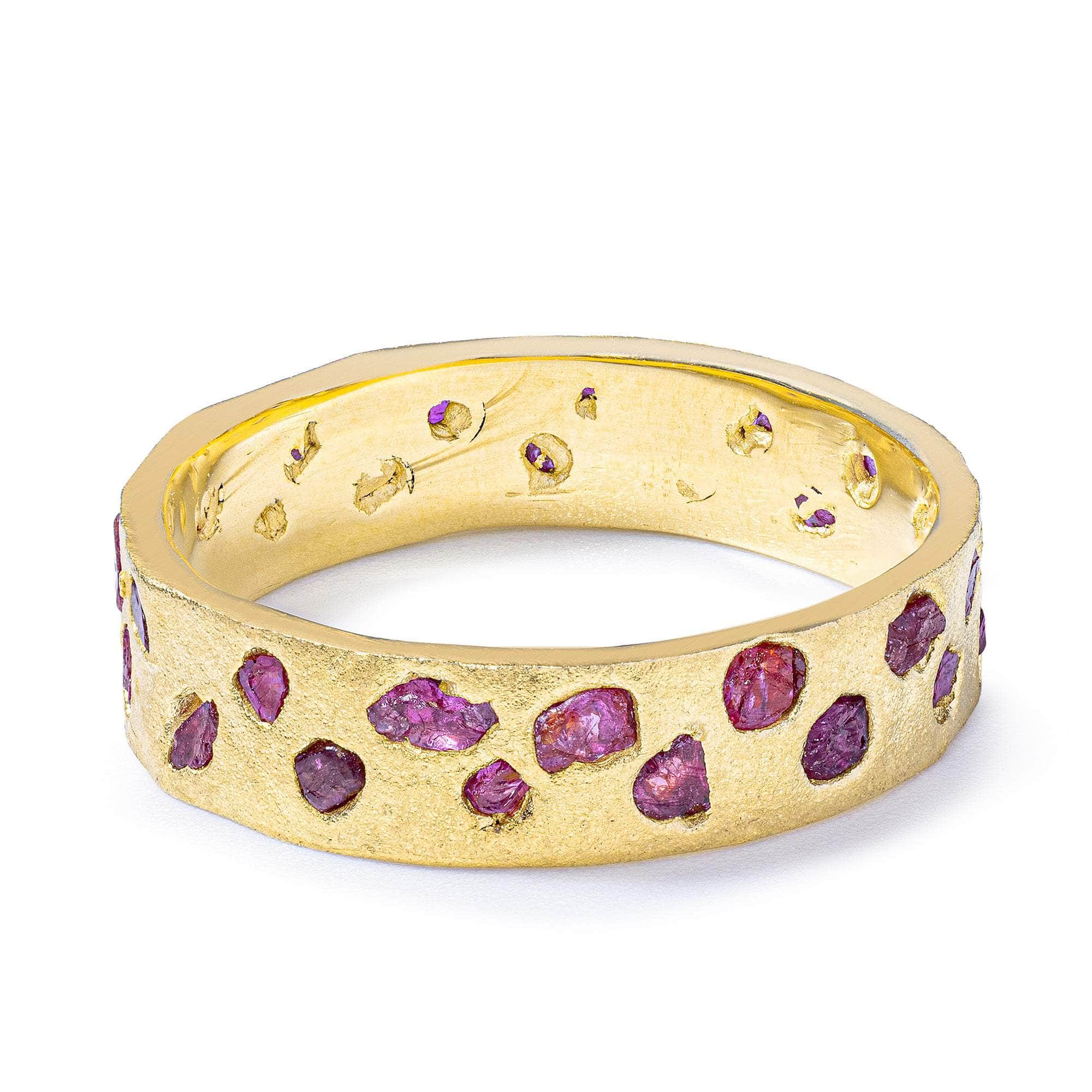 Cyrene Handmade Ring with Raw Ruby Crystals Fused into the 14K Gold Plated Sterling Silver Band
