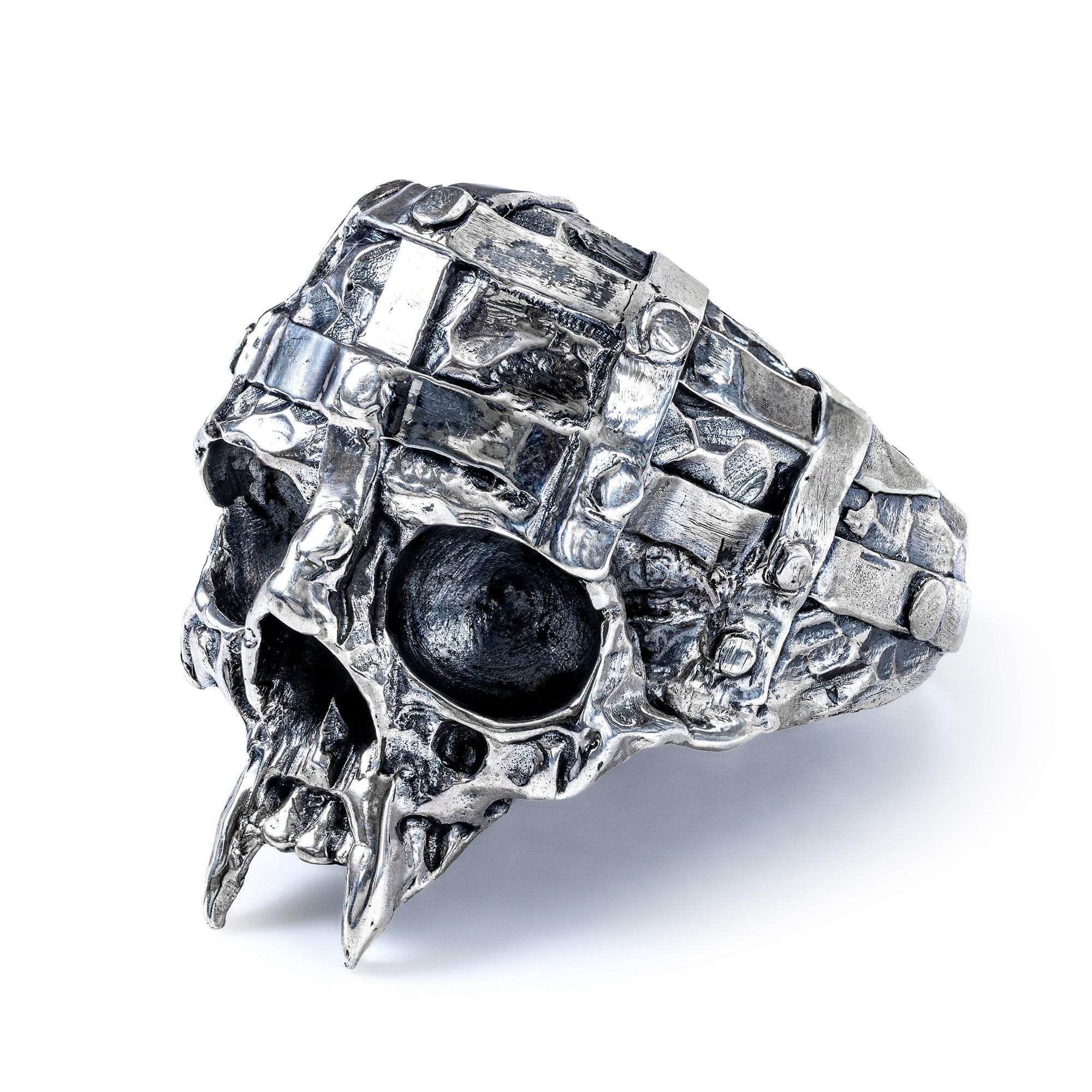 Diablerie Gothic Skull Ring in Oxidized 925 Silver with Textured Design