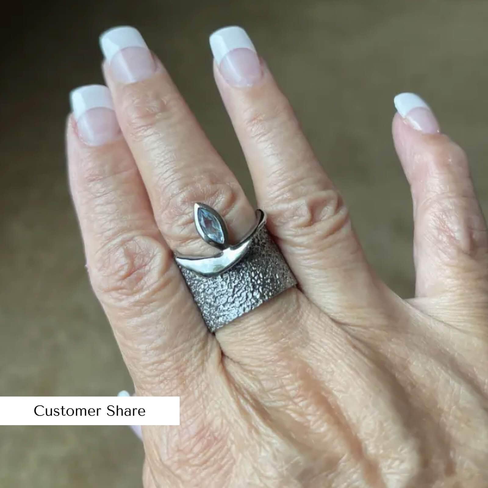 Eartha Iconic Design Blue Topaz Silver Ring in Black Rhodium