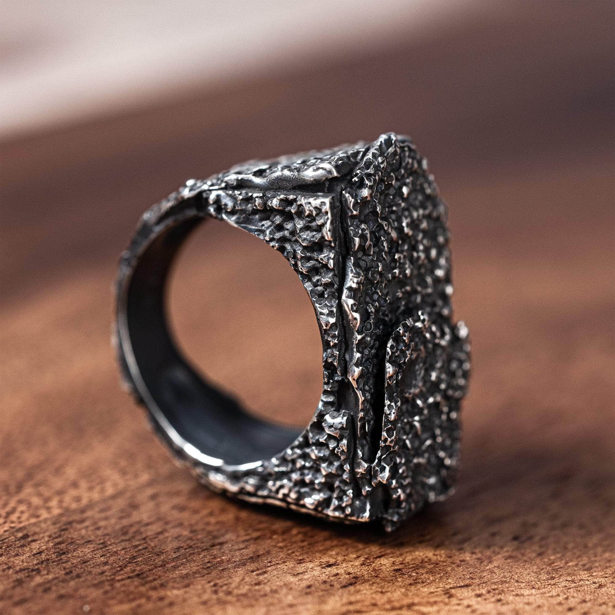 Ebonn Oxidized 925 Silver Ring with Organic Grained Texture