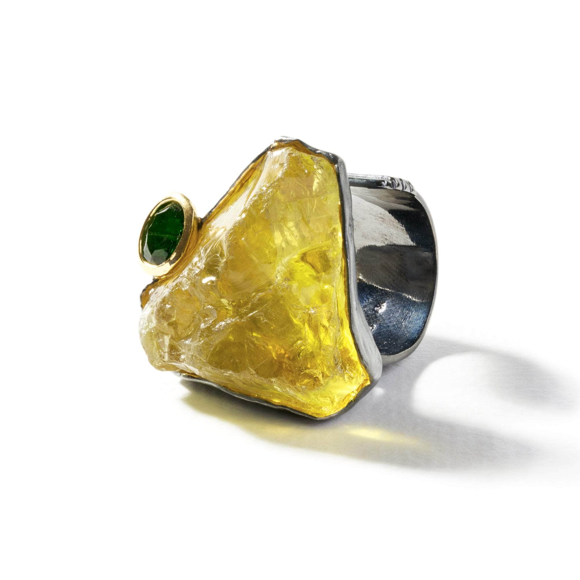 Iason Rough Lemon Quartz and Chrome Diopside Ring GERMAN KABIRSKI