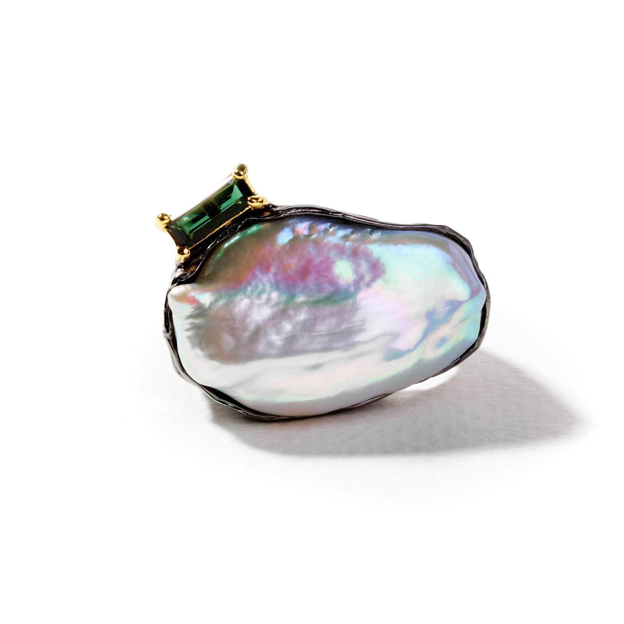 Ekko Baroque Pearl and Green Tourmaline Ring GERMAN KABIRSKI