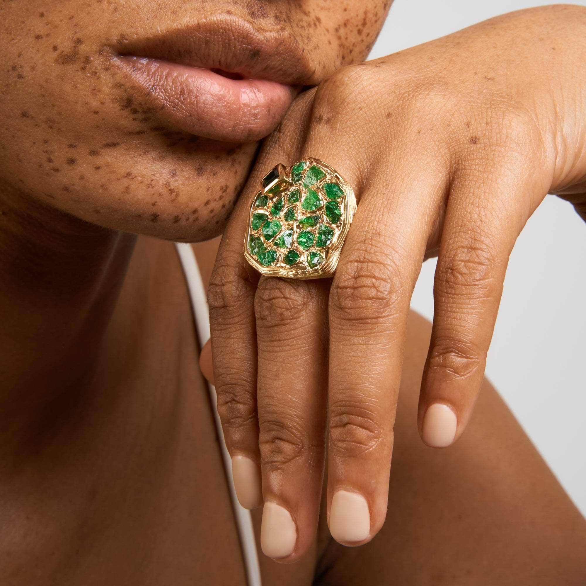 Lerot Rough Tsavorite and Green Tourmaline Ring GERMAN KABIRSKI
