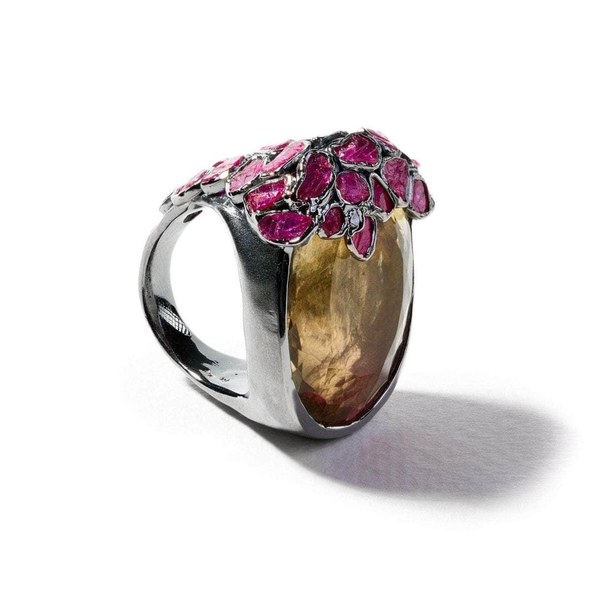 Marto Lemon Quartz and Ruby Rough Ring GERMAN KABIRSKI