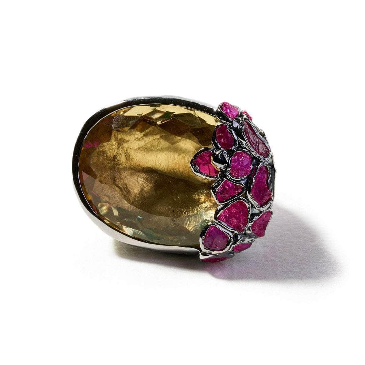 Marto Lemon Quartz and Ruby Rough Ring GERMAN KABIRSKI
