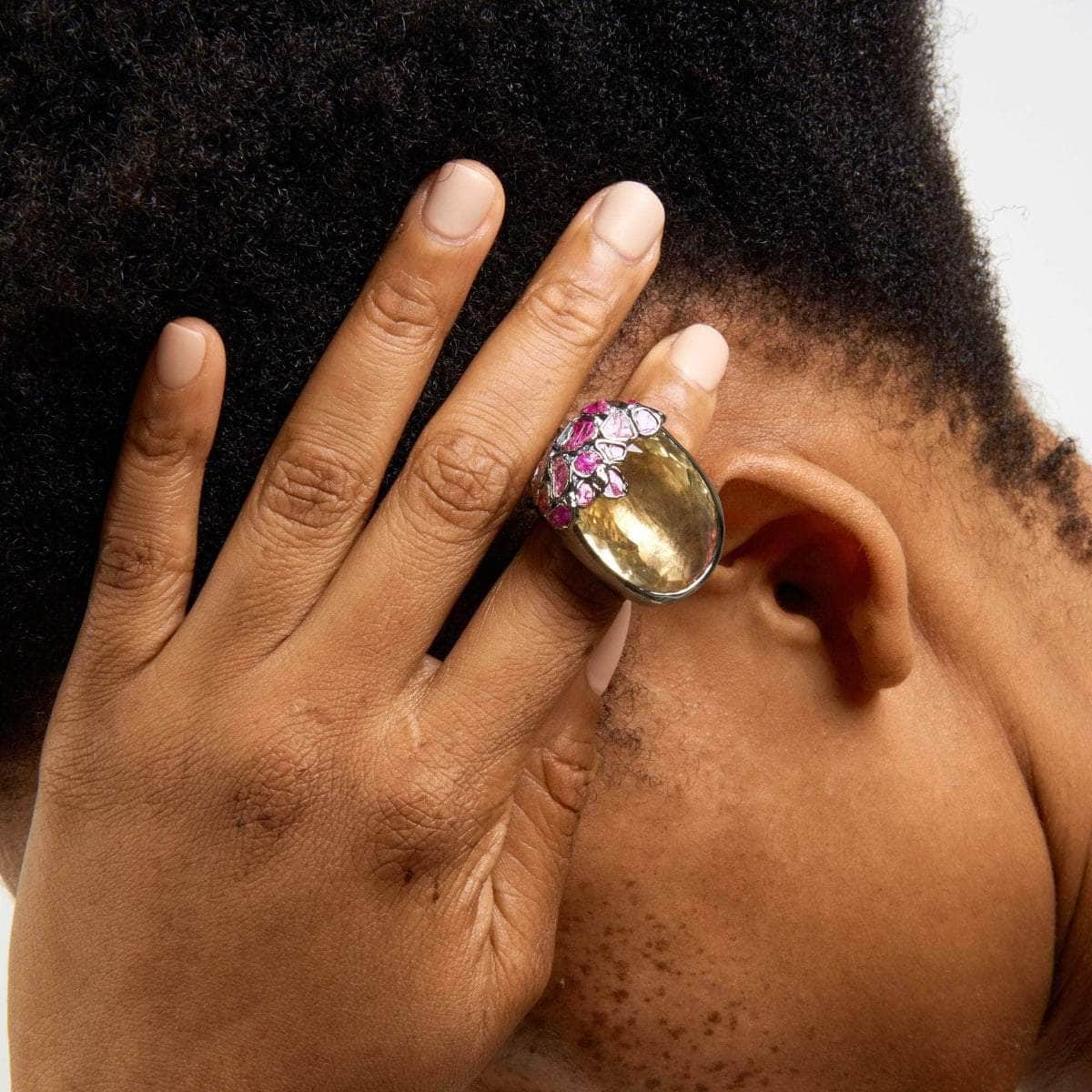 Marto Lemon Quartz and Ruby Rough Ring GERMAN KABIRSKI