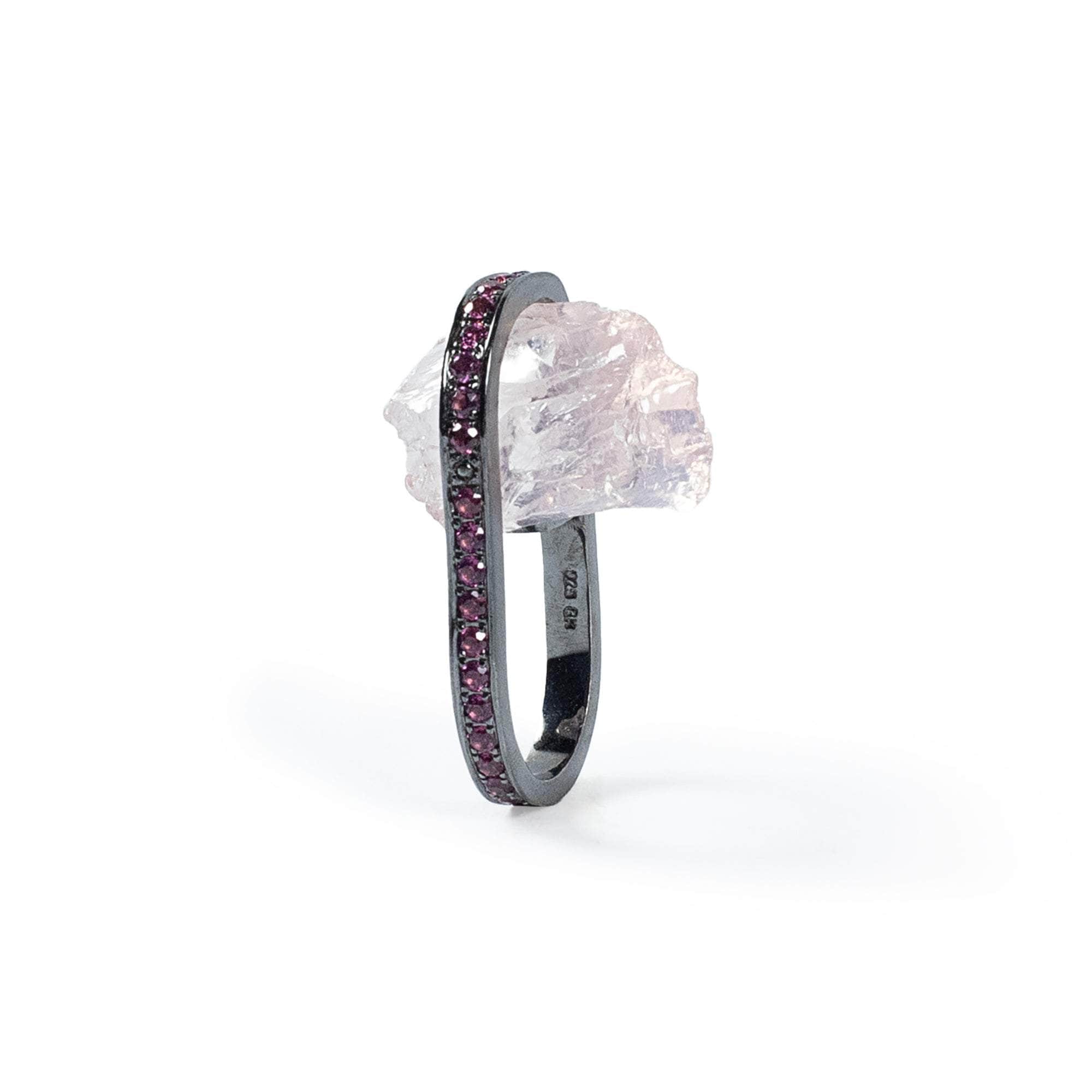 Hedy Rough Rose Quartz and Rhodolite Ring