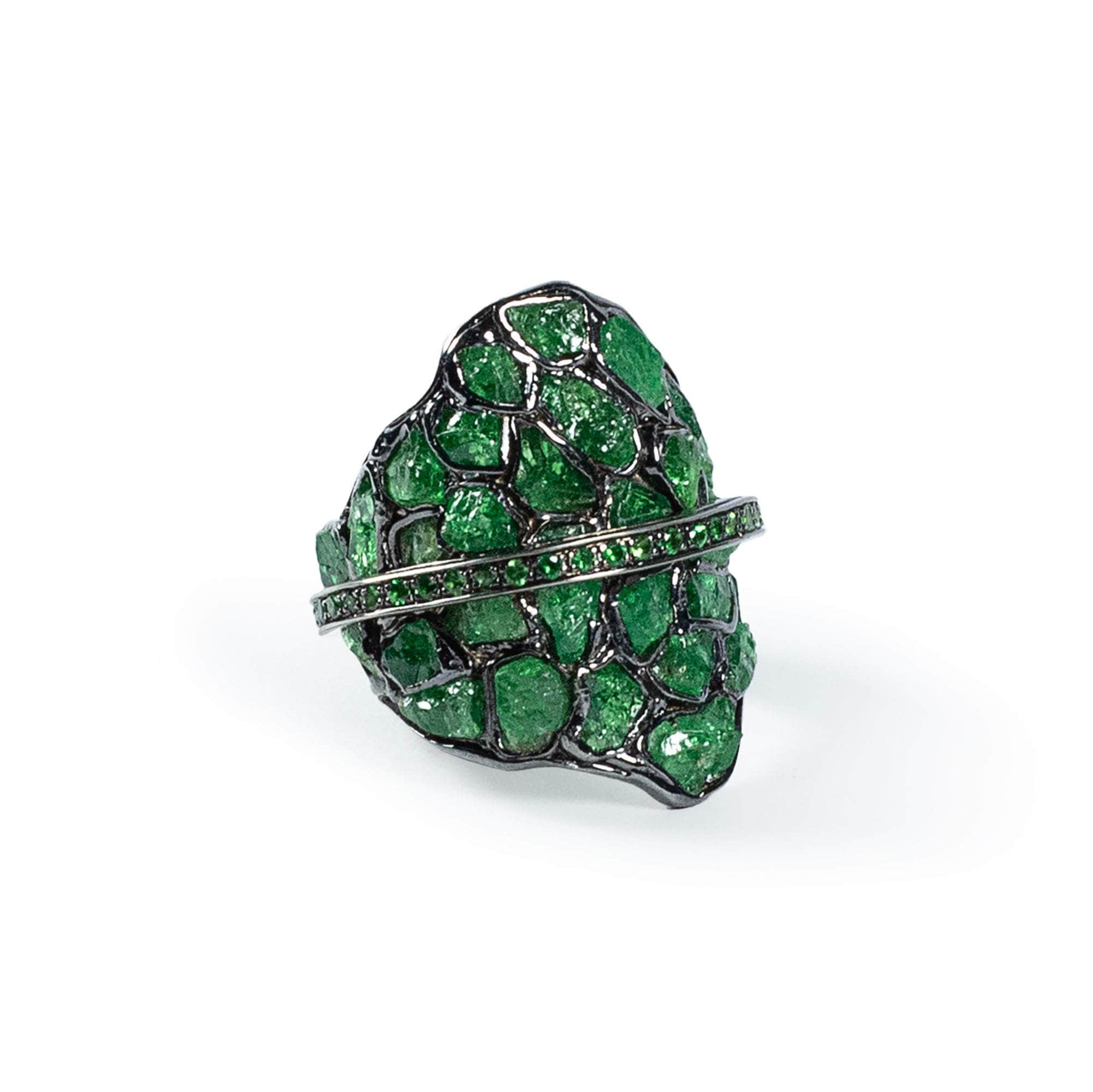 Tigg Rough Tsavorite and Chrome Diopside Ring