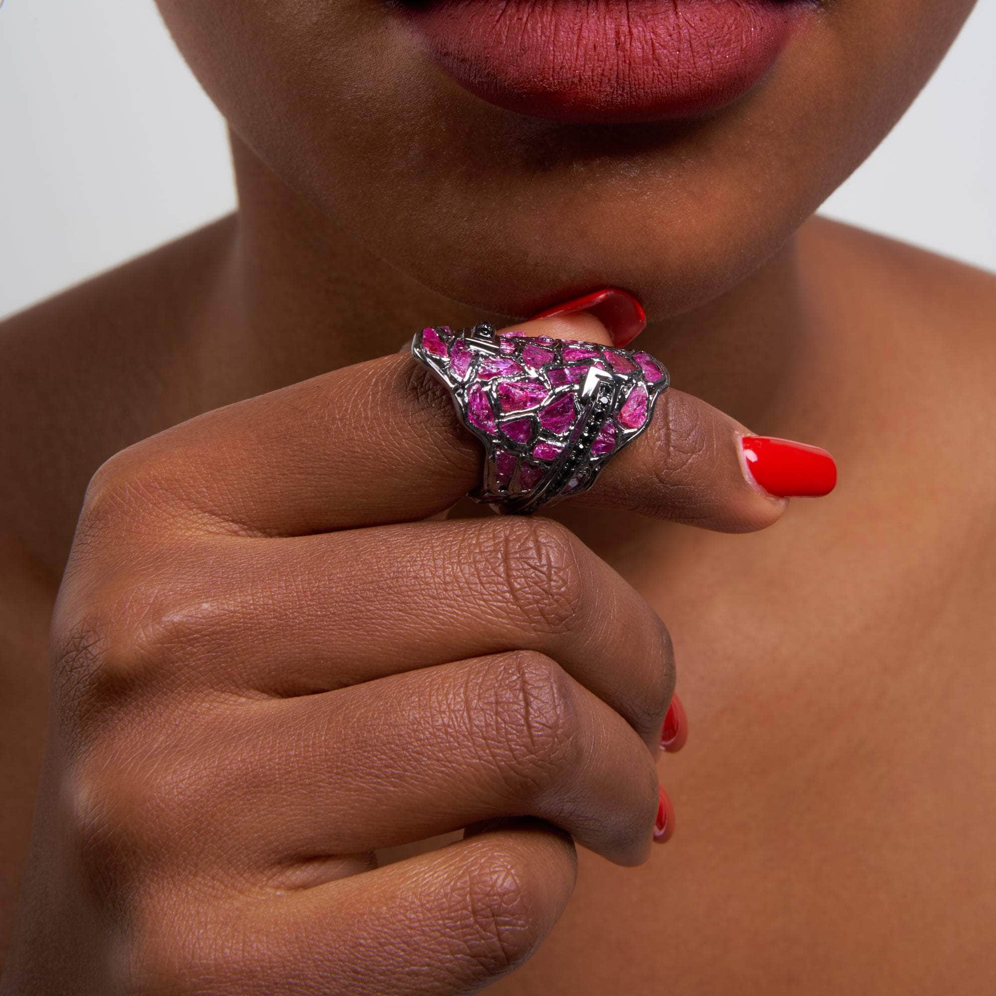 Titus Rough Ruby and Black Spinel Ring GERMAN KABIRSKI