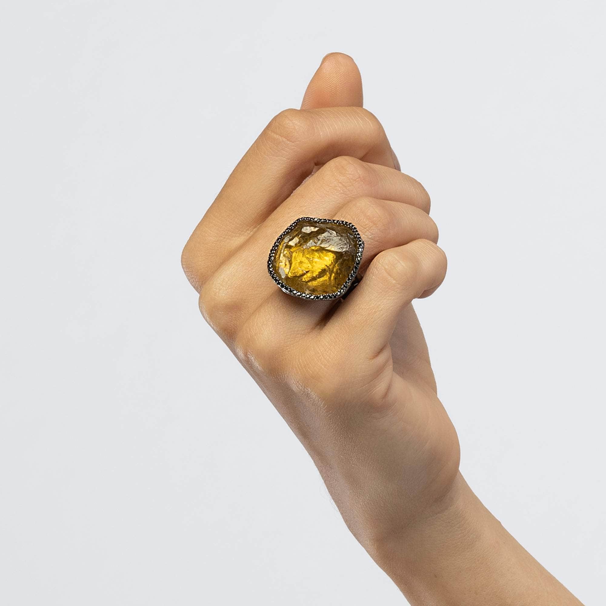 Guss Rough Citrine and Spinel Ring