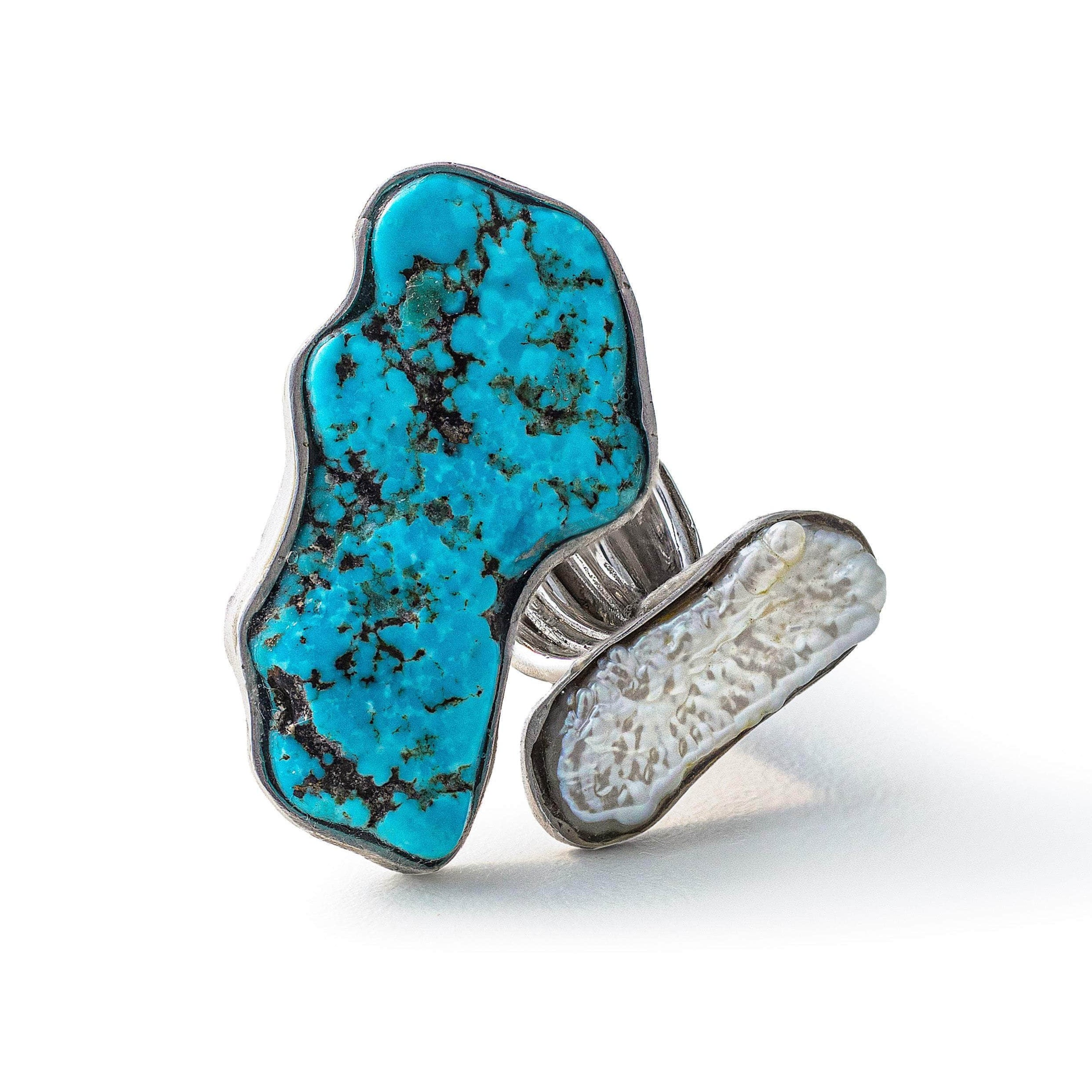 Thorr Rough Turquoise and Keshi Pearl Ring GERMAN KABIRSKI