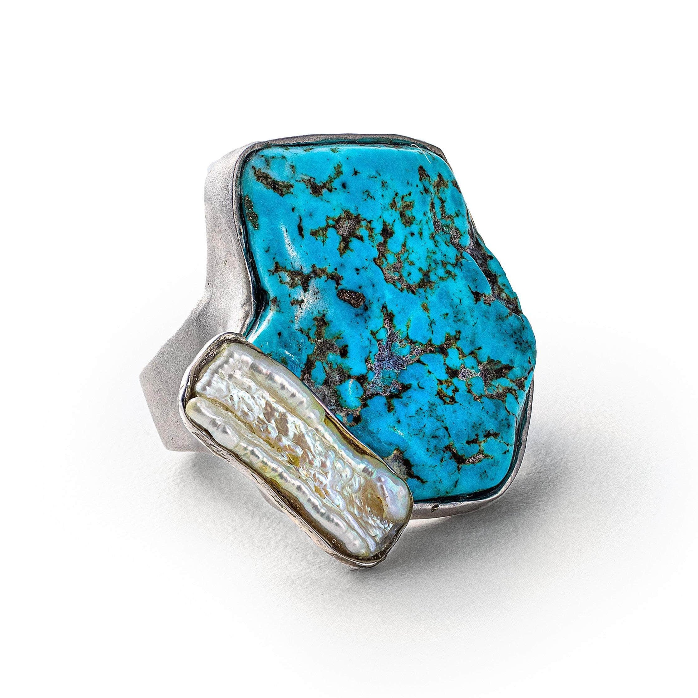 Vishne Rough Turquoise and Keshi Pearl Ring GERMAN KABIRSKI
